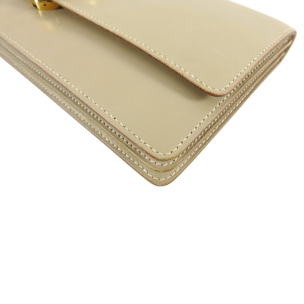 Hermes 2001 Beige Box Leather Gold Clasp Accordion Clutch Bag