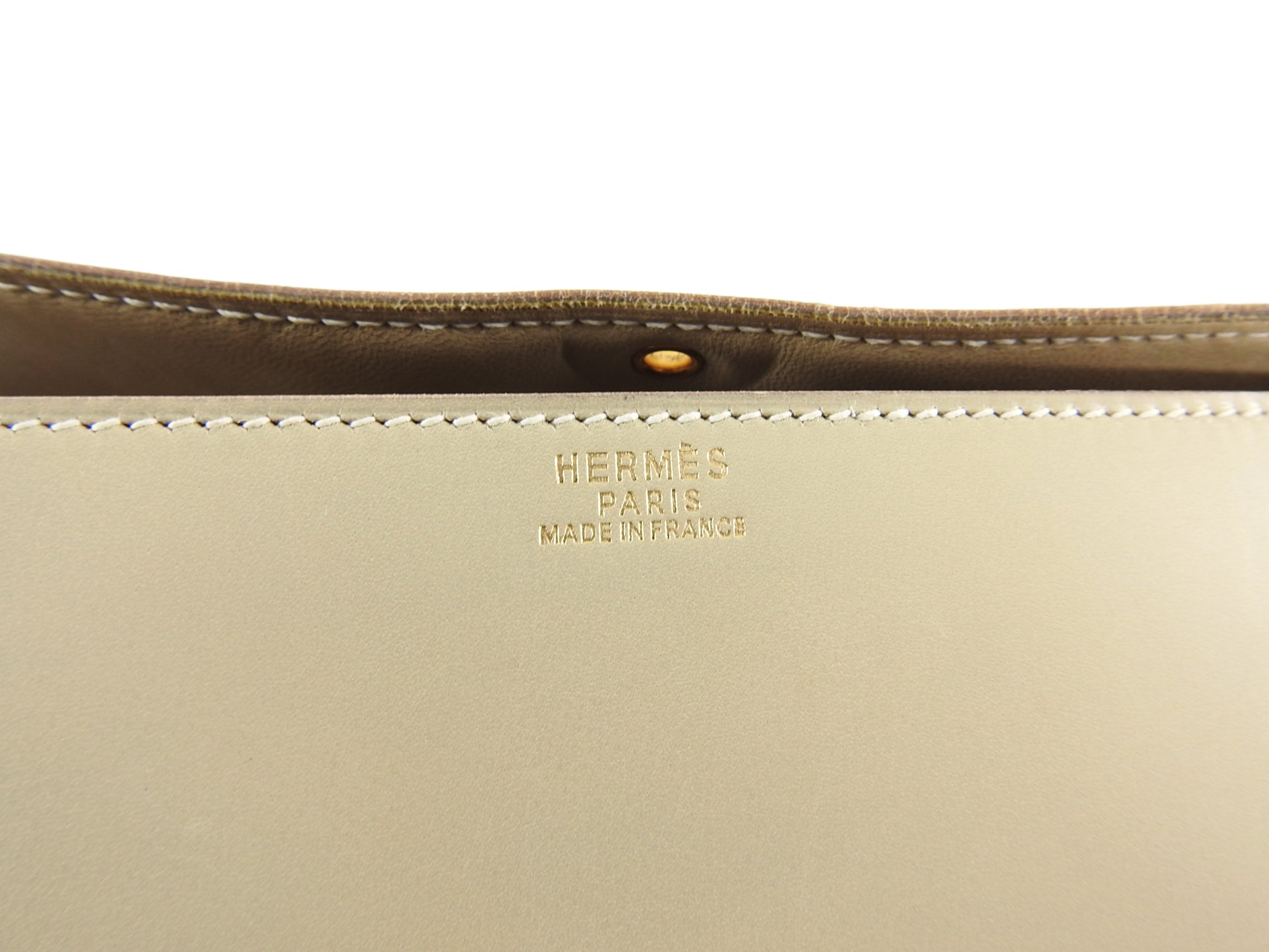 Hermes 2001 Beige Box Leather Gold Clasp Accordion Clutch Bag