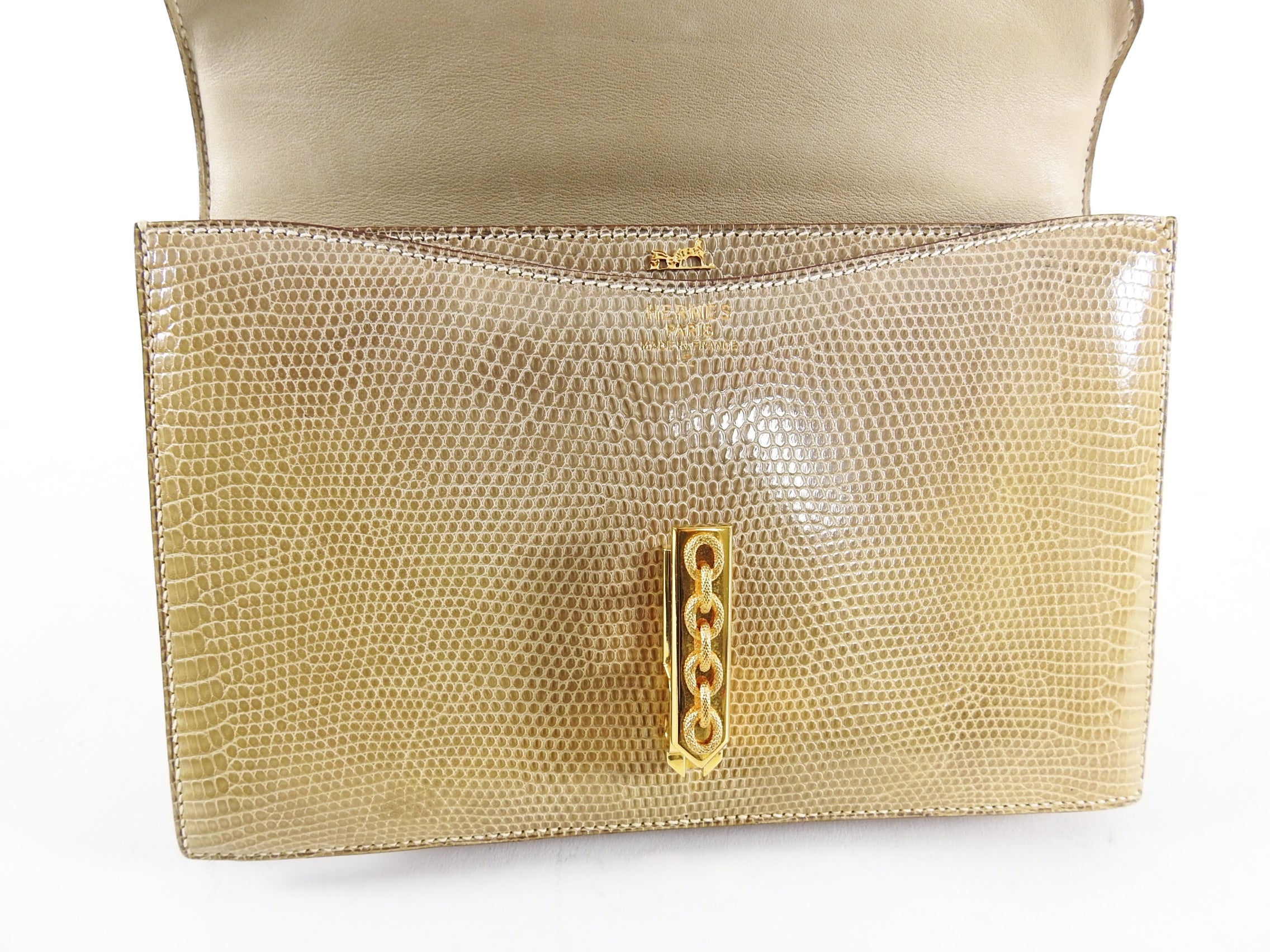Hermes Vintage 1980’s Alcazar Beige Lizard Chain Shoulder Bag