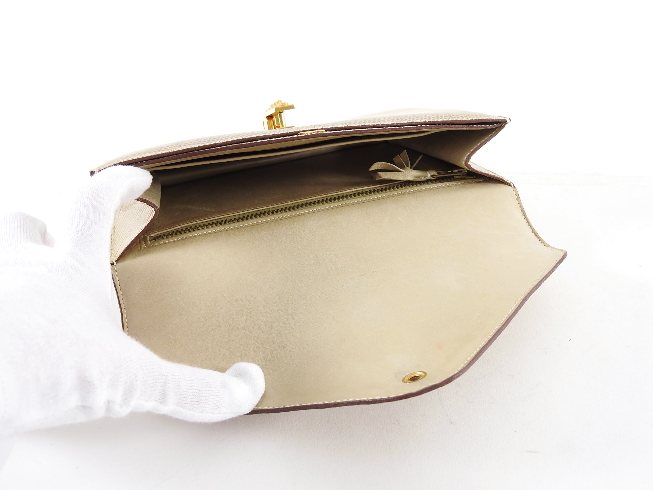 Hermes Vintage 1980’s Alcazar Beige Lizard Chain Shoulder Bag