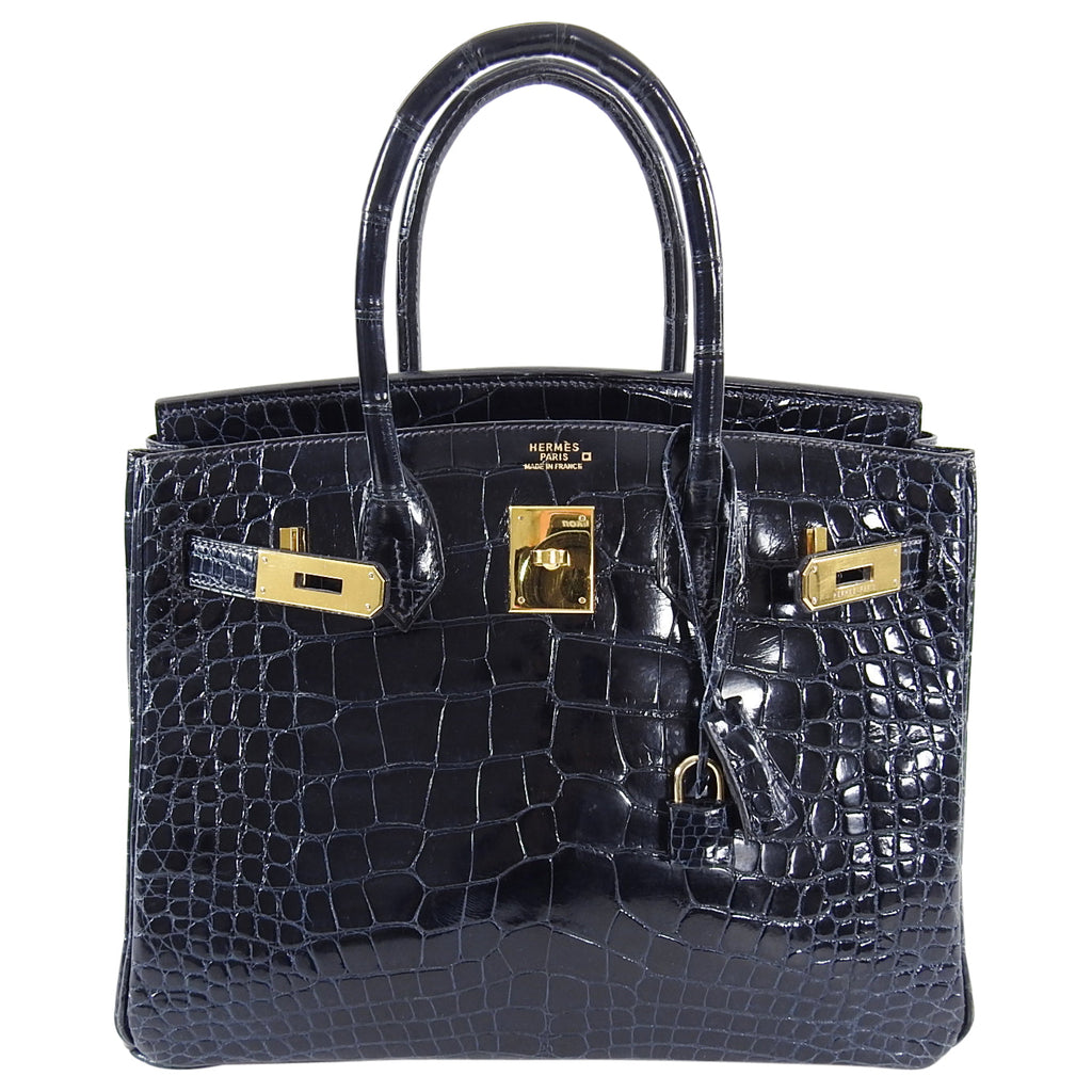 Hermes Vintage 2001 Bleu Marine Aligator Birkin 30cm Bag GHW