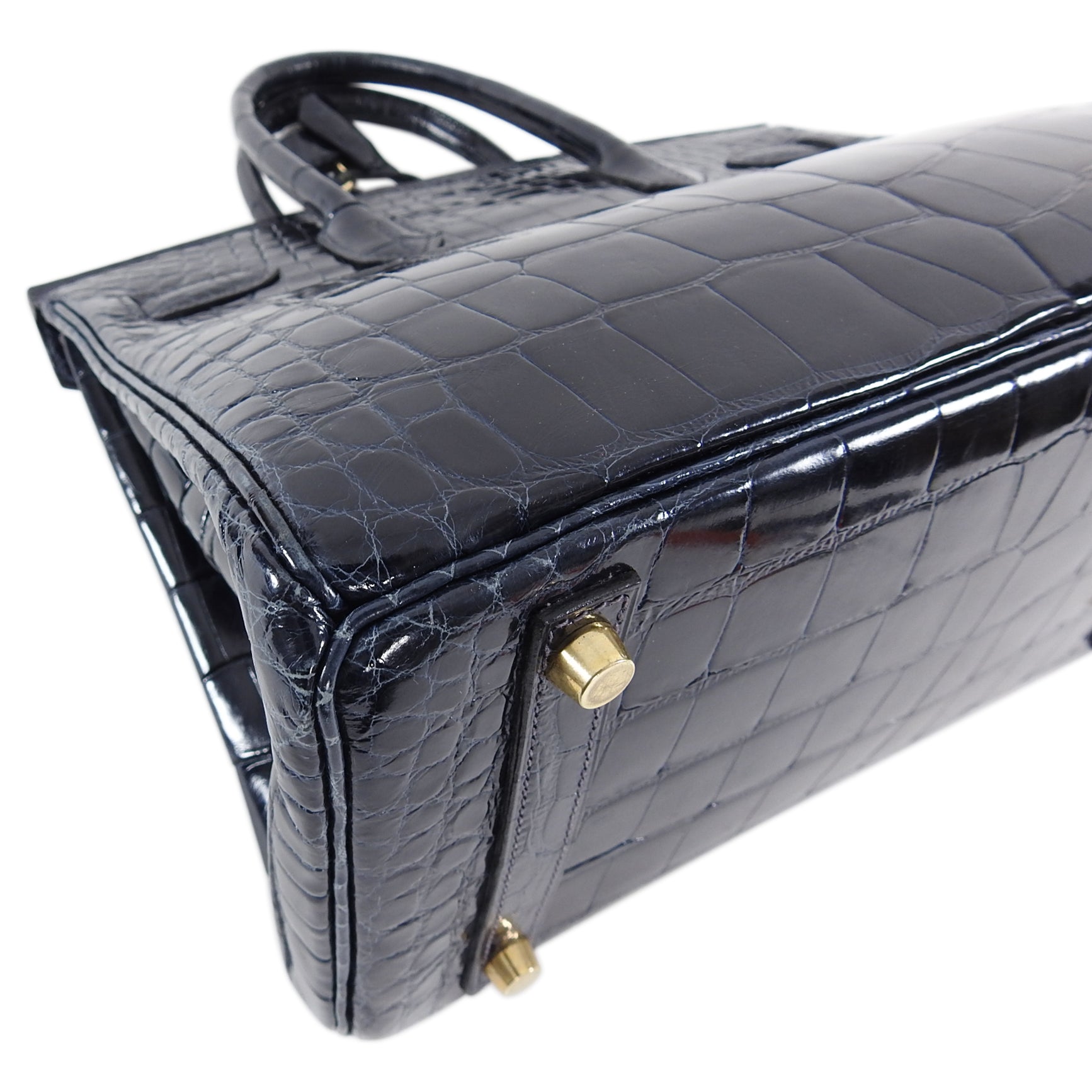 Hermes Vintage 2001 Bleu Marine Aligator Birkin 30cm Bag GHW