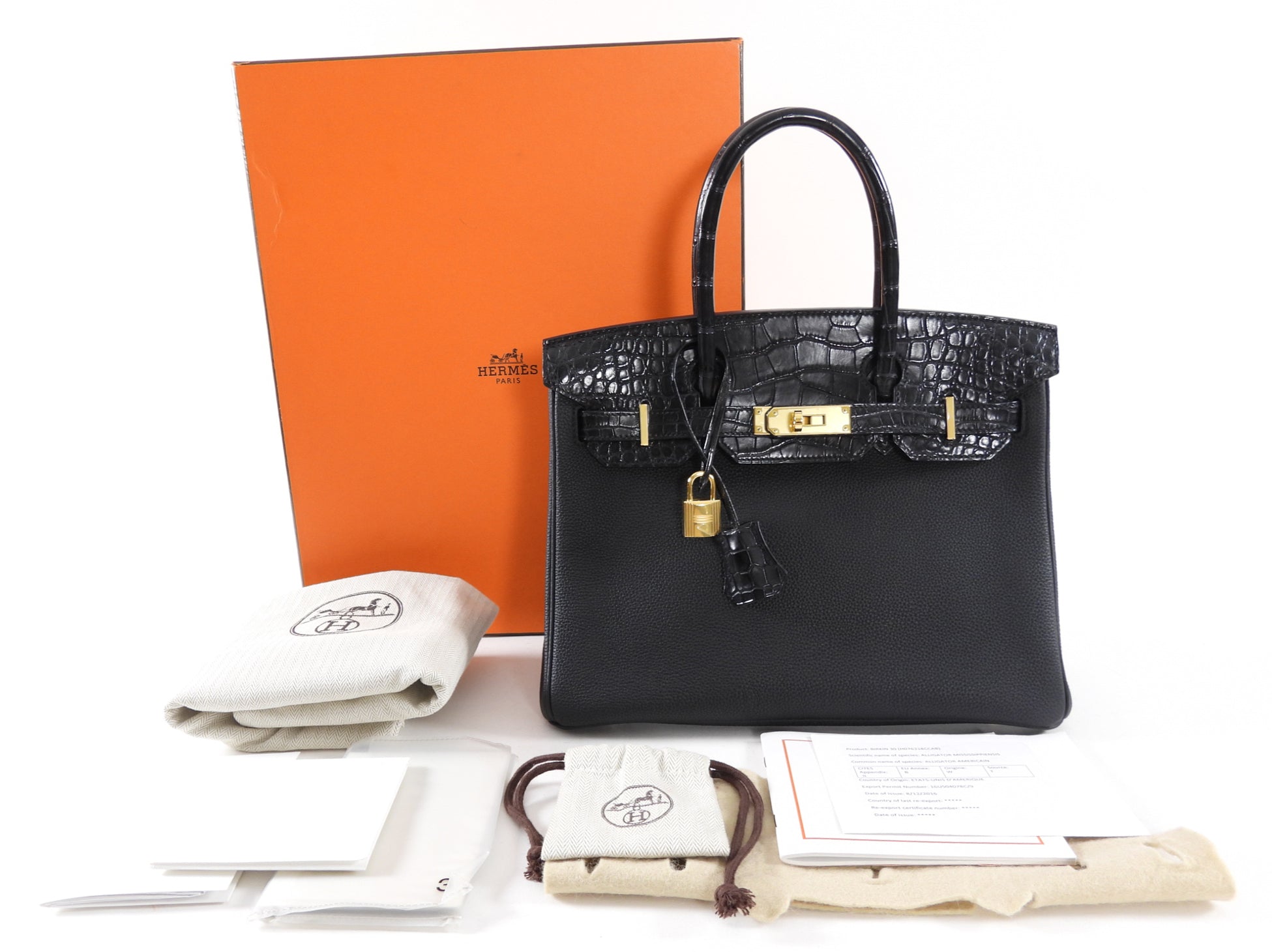 Hermes 2019 Black Noir Birkin 30cm Touch Alligator Togo Bag