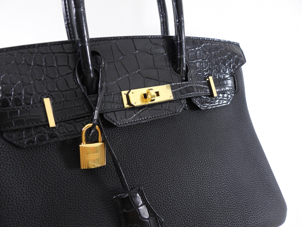 Hermes 2019 Black Noir Birkin 30cm Touch Alligator Togo Bag