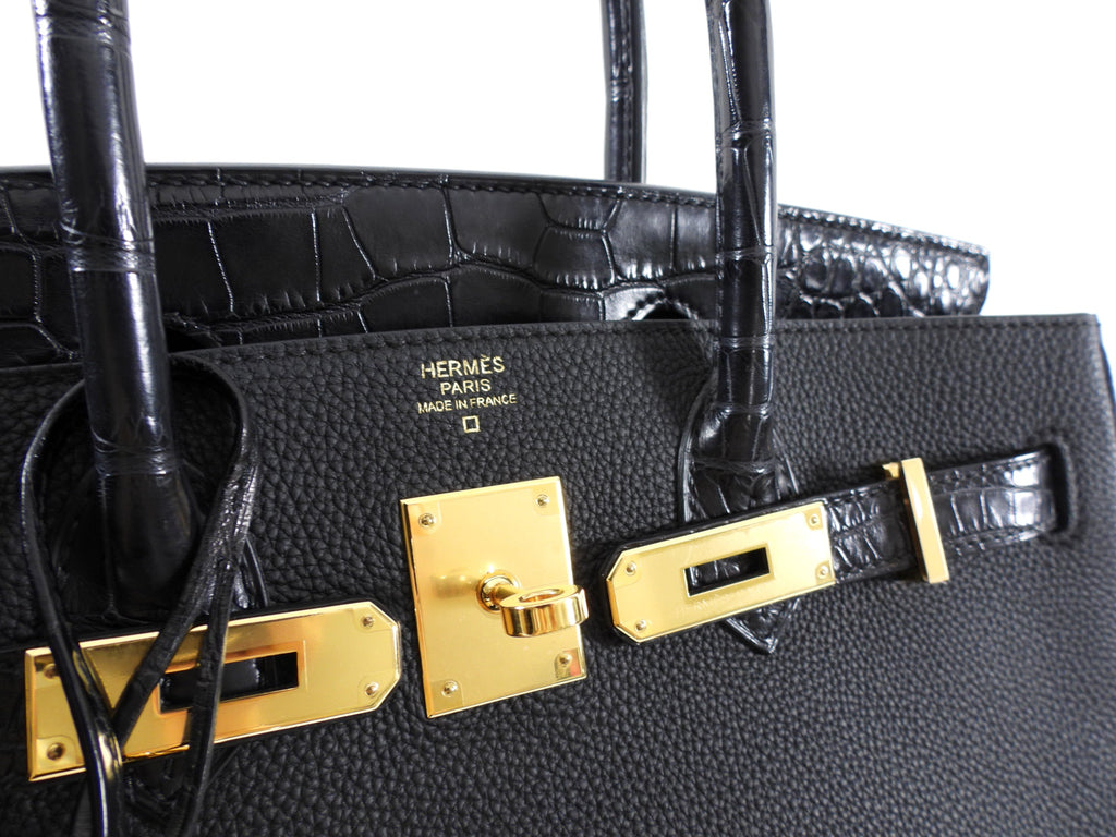 Hermes 2019 Black Noir Birkin 30cm Touch Alligator Togo Bag
