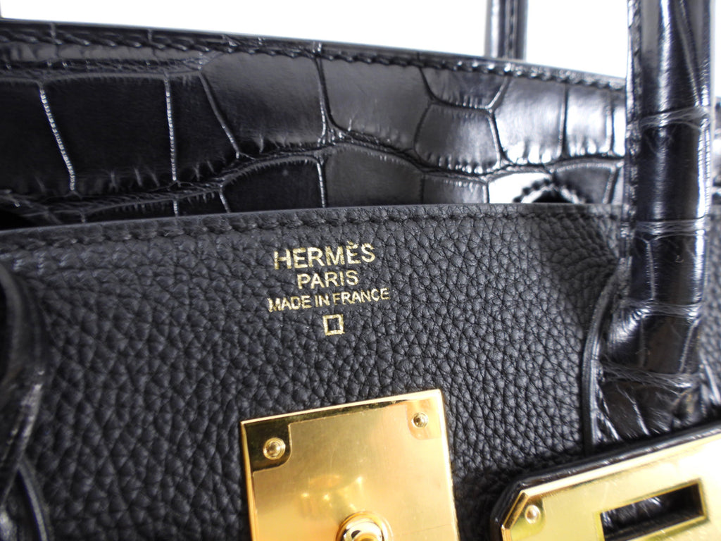 Hermes 2019 Black Noir Birkin 30cm Touch Alligator Togo Bag