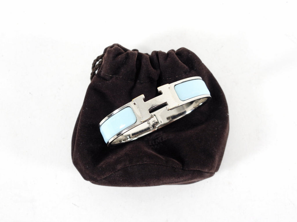 Hermes Clic H Narrow Baby Blue Hinged Bangle Bracelet