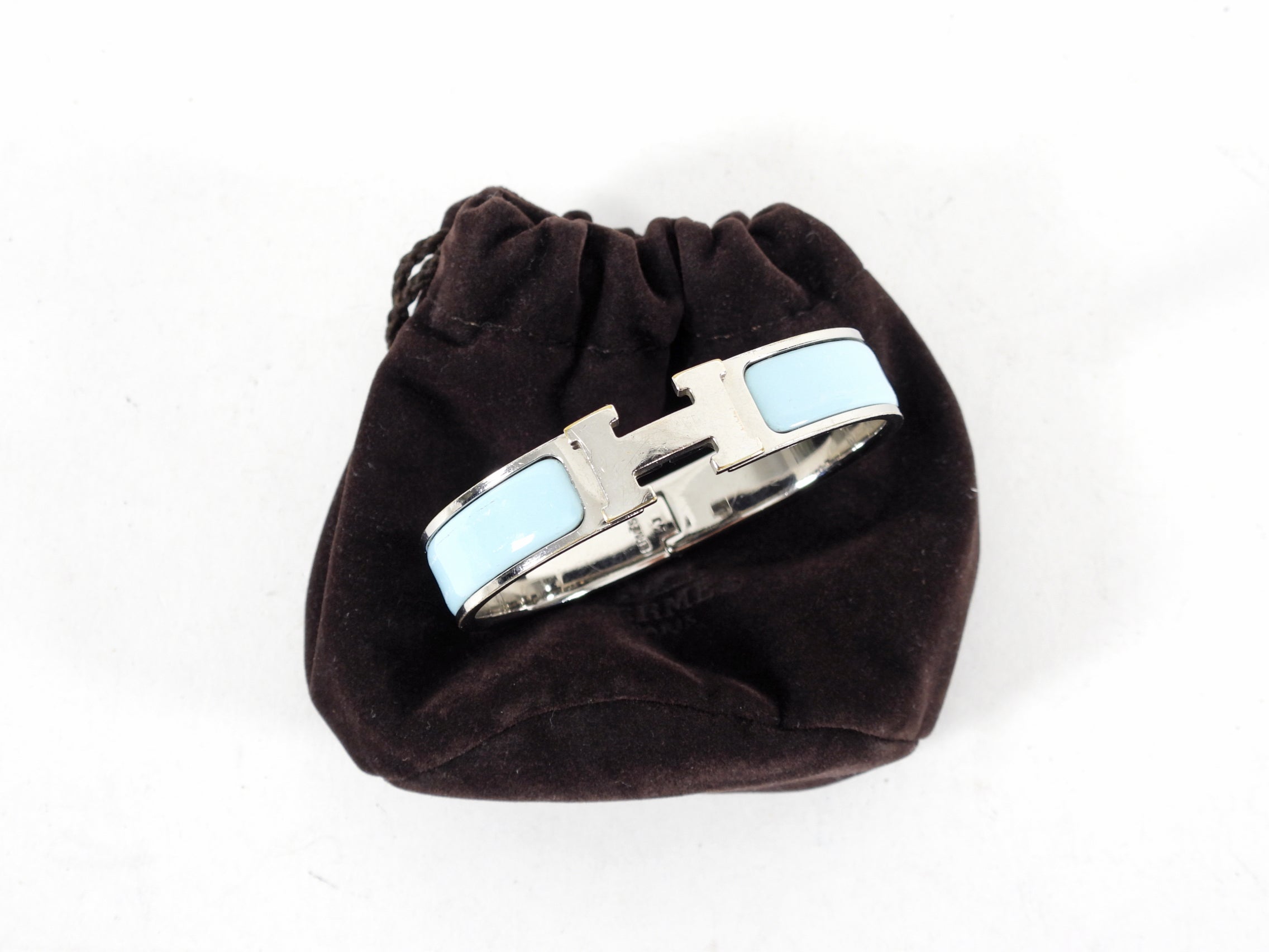 Hermes Clic H Narrow Baby Blue Hinged Bangle Bracelet