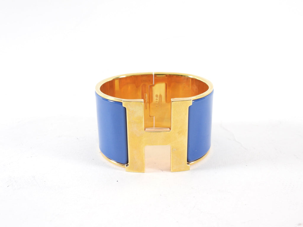 Hermes Blue Enamel and Goldtone XL H Cuff Bracelet