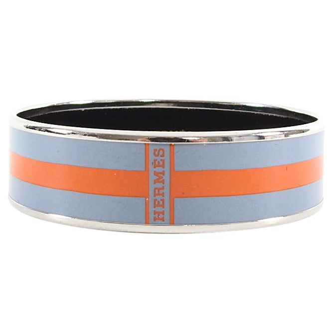 Hermes Orange and Blue Enamel Logo Bangle