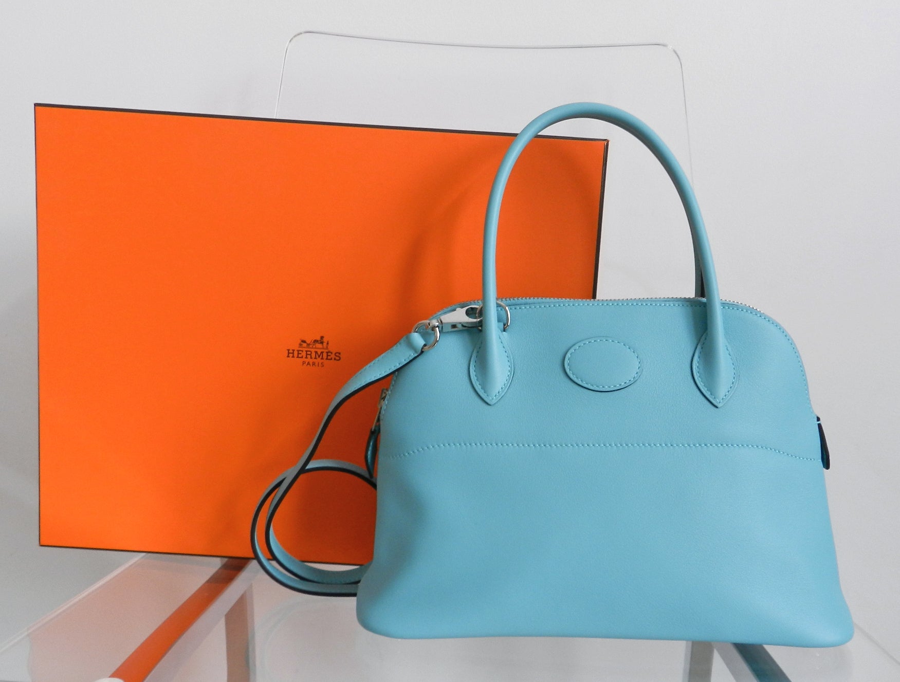 Hermes bolide 27cm in bleu blue atoll veau sombrero 2016