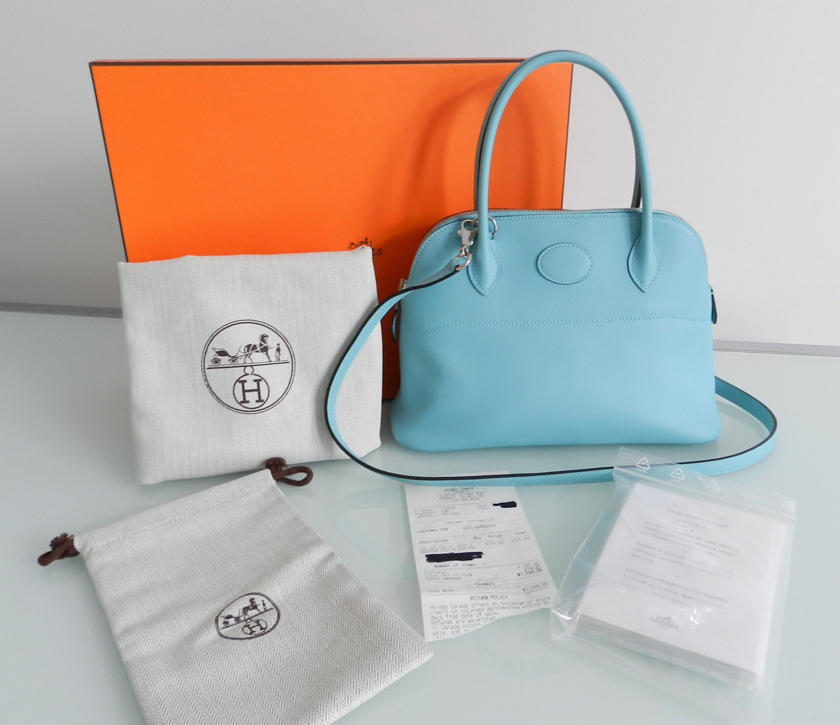 Hermes bolide 27cm in bleu blue atoll veau sombrero 2016