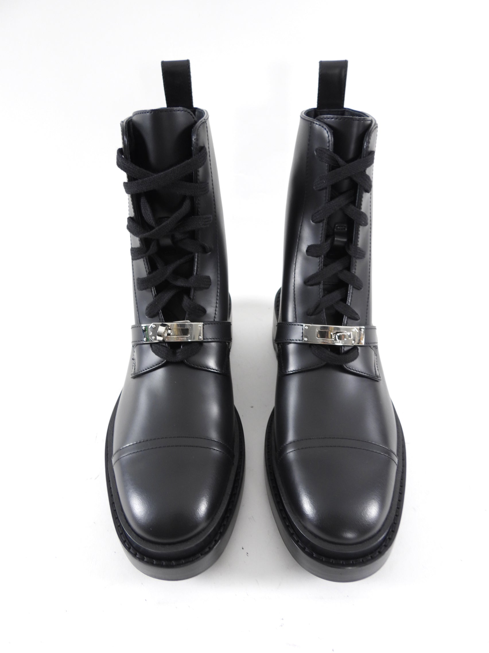 Hermes Black Leather Funk Ankle Boots - 37.5 / 37