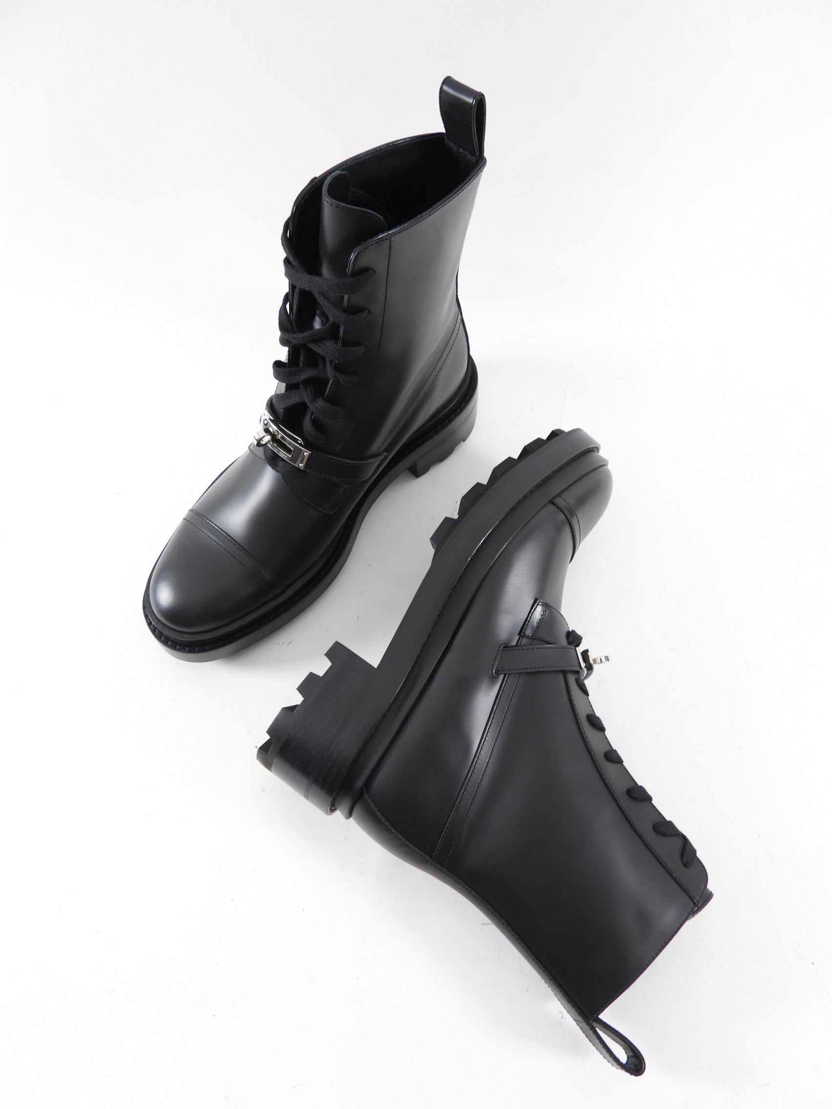 Hermes Black Leather Funk Ankle Boots - 37.5 / 37