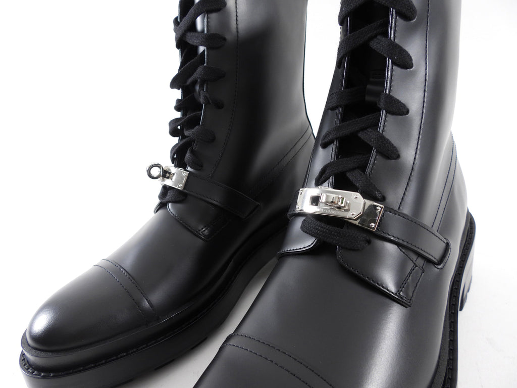 Hermes Black Leather Funk Ankle Boots - 37.5 / 37