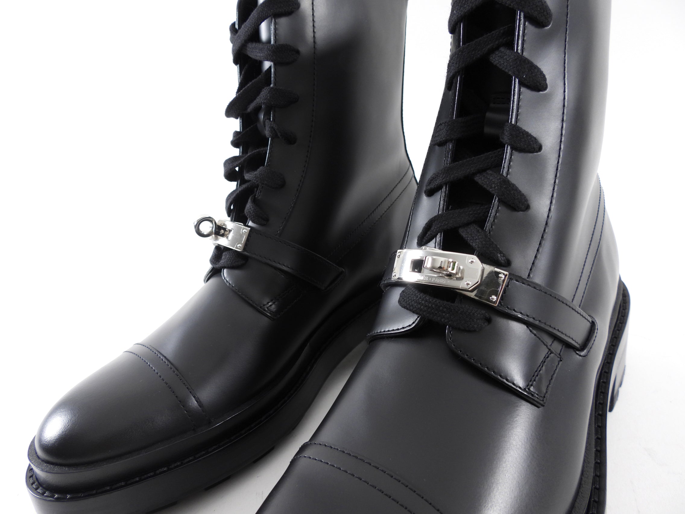 Hermes Black Leather Funk Ankle Boots - 37.5 / 37