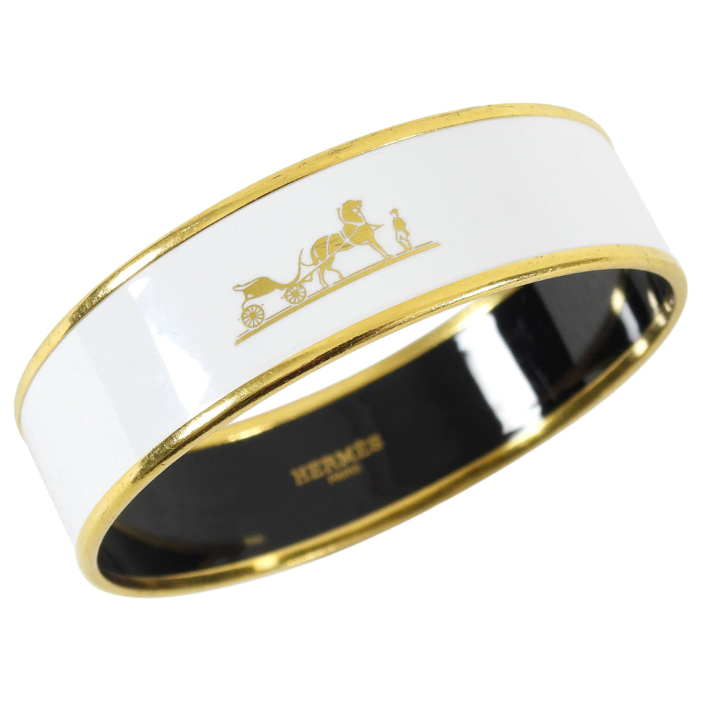 Hermes White and Gold Caleche Enamel Bangle