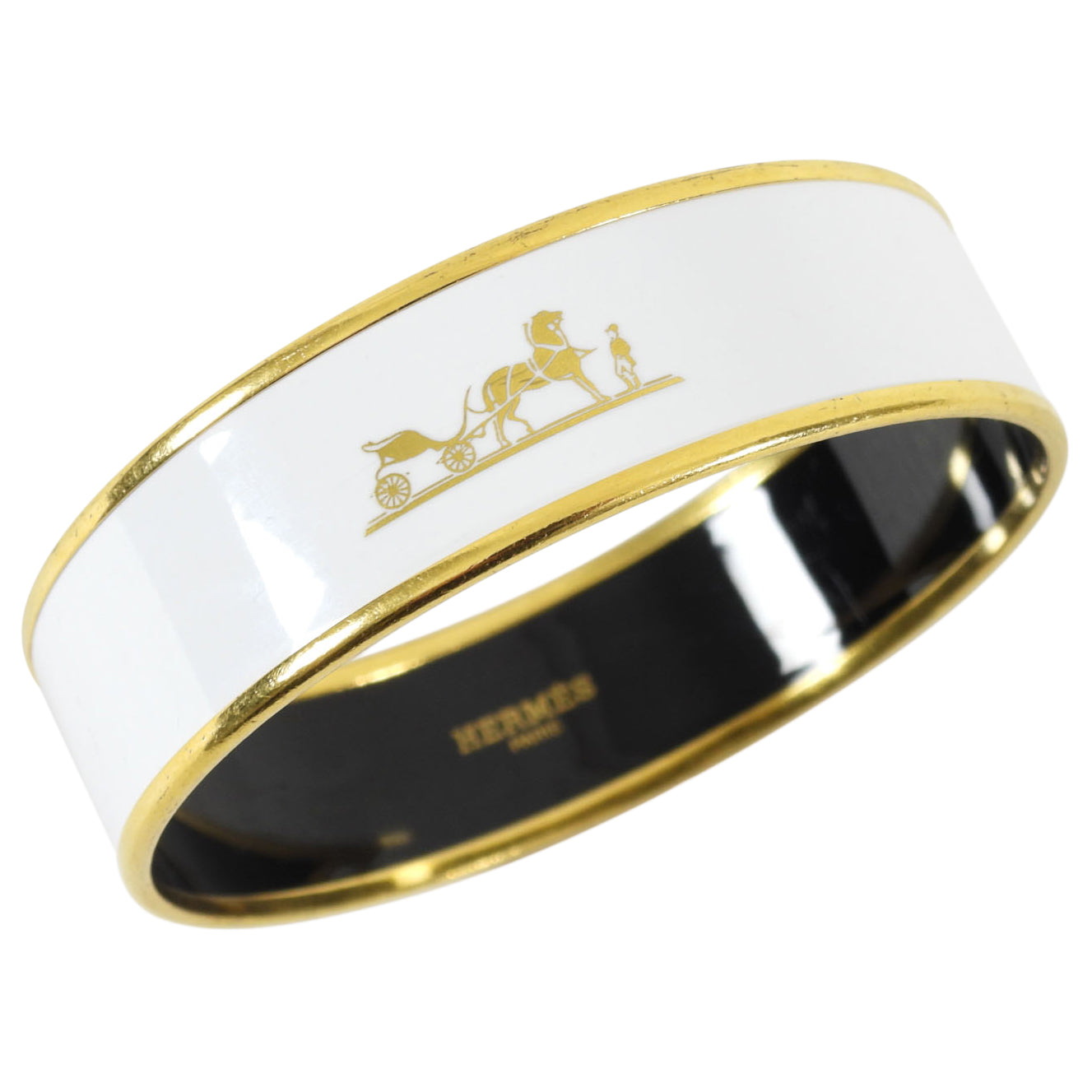 Hermes White and Gold Caleche Enamel Bangle