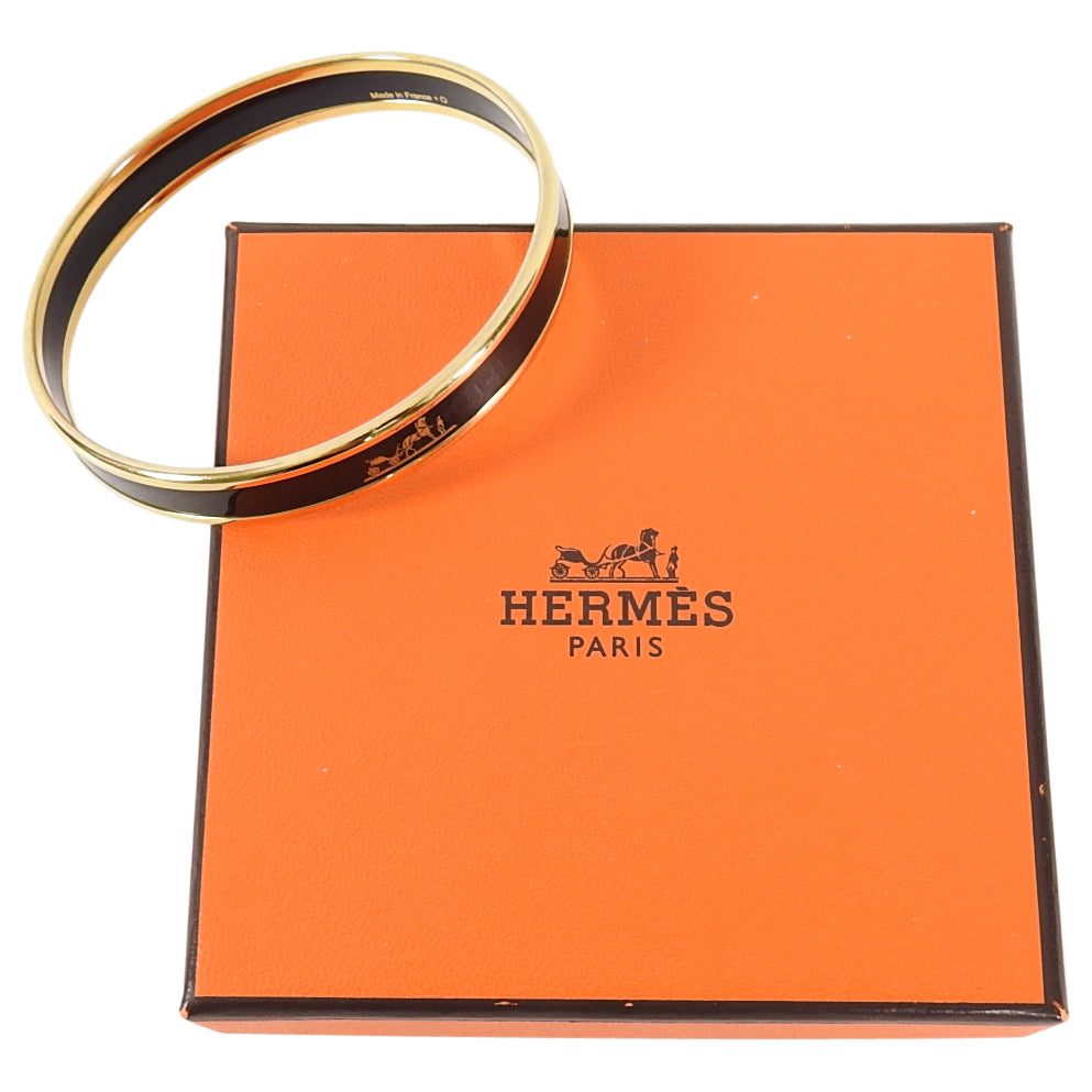 Hermes Printed Enamel Narrow Black and Gold Caleche Bangle
