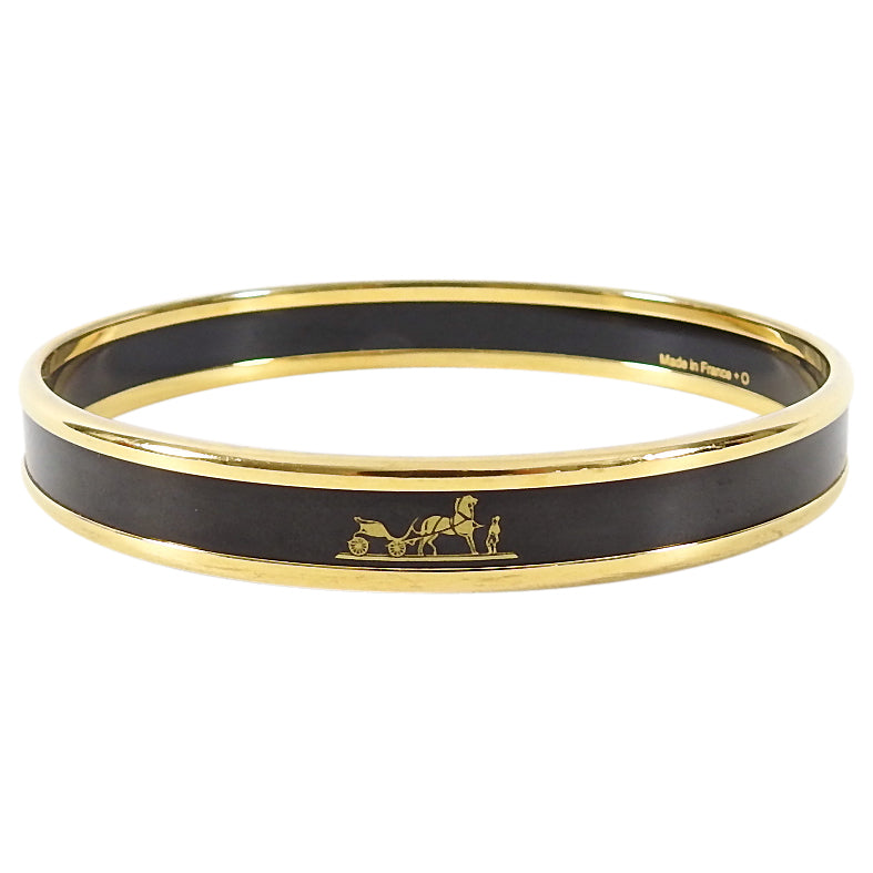 Hermes Printed Enamel Narrow Black and Gold Caleche Bangle