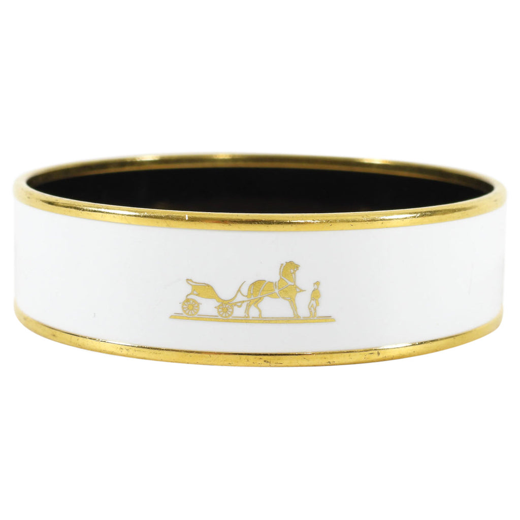 Hermes White and Gold Caleche Enamel Bangle