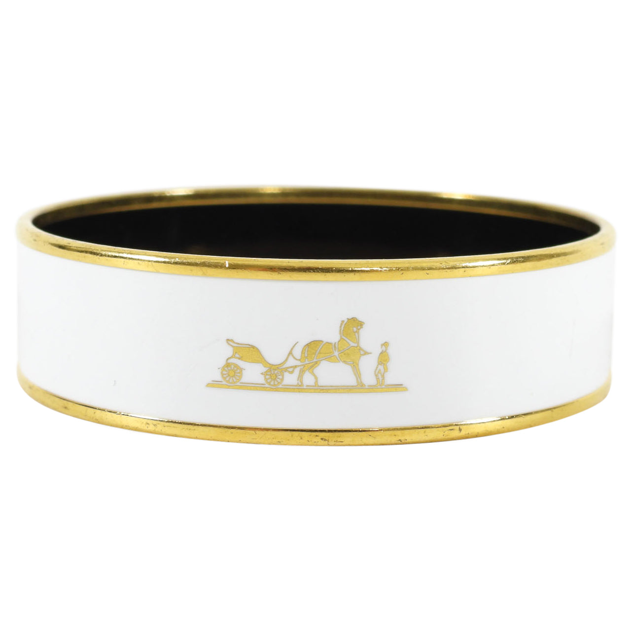Hermes White and Gold Caleche Enamel Bangle