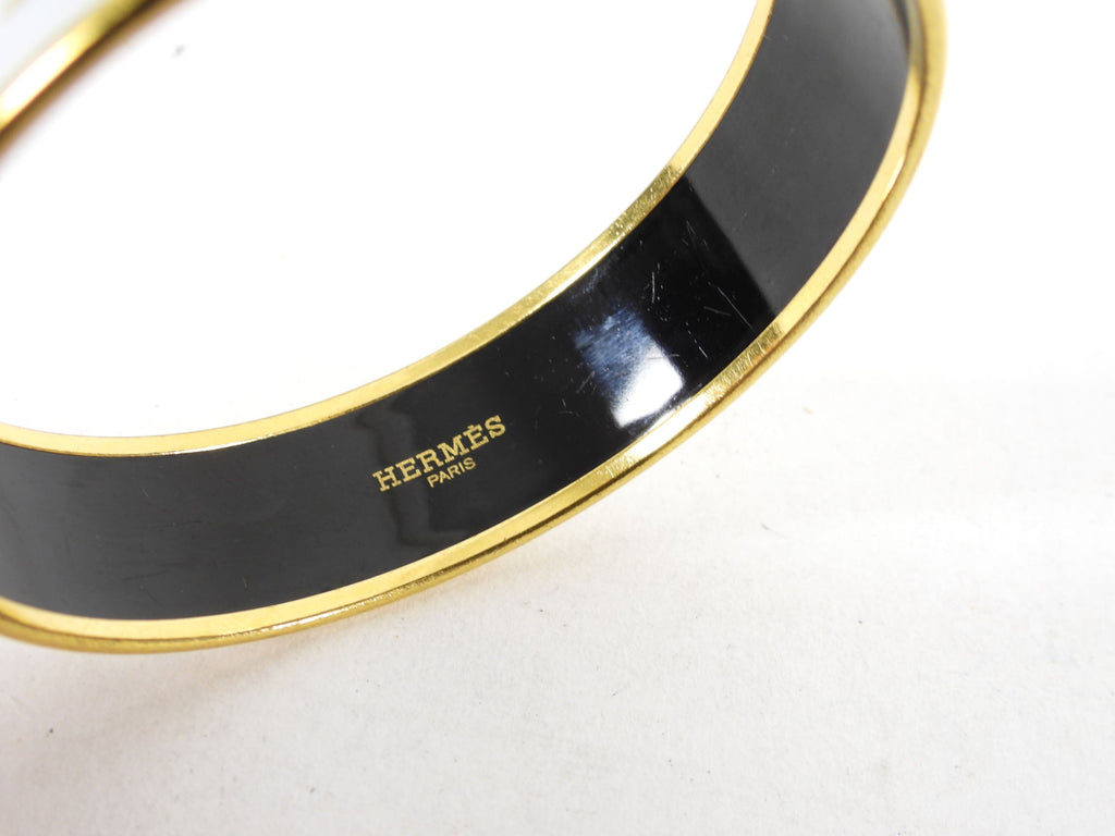 Hermes White and Gold Caleche Enamel Bangle