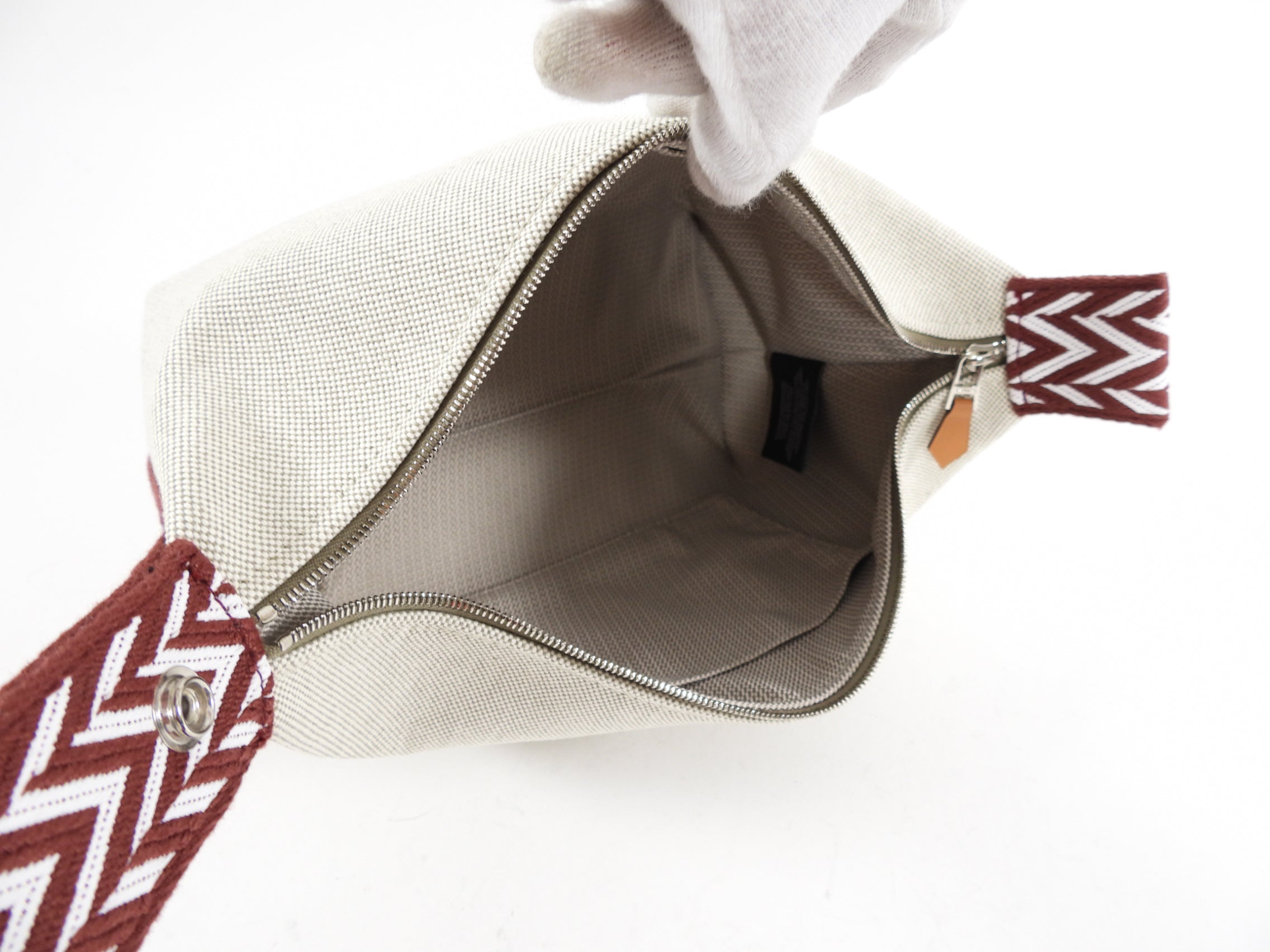 Hermes Canvas and Burgundy Bride A Brac Small Cosmetic Bag