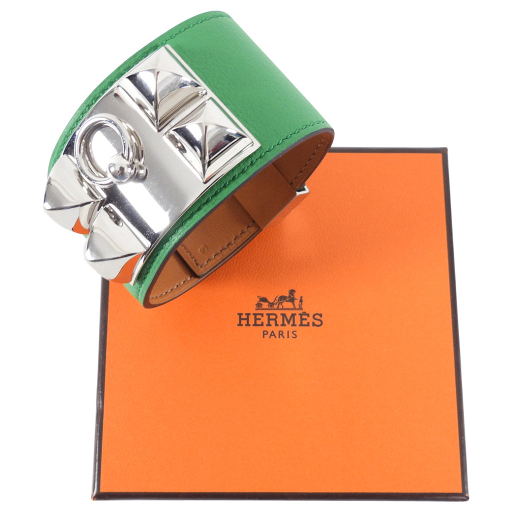 Hermes Collier de Chien Green Bamboo PHW Cuff Bracelet