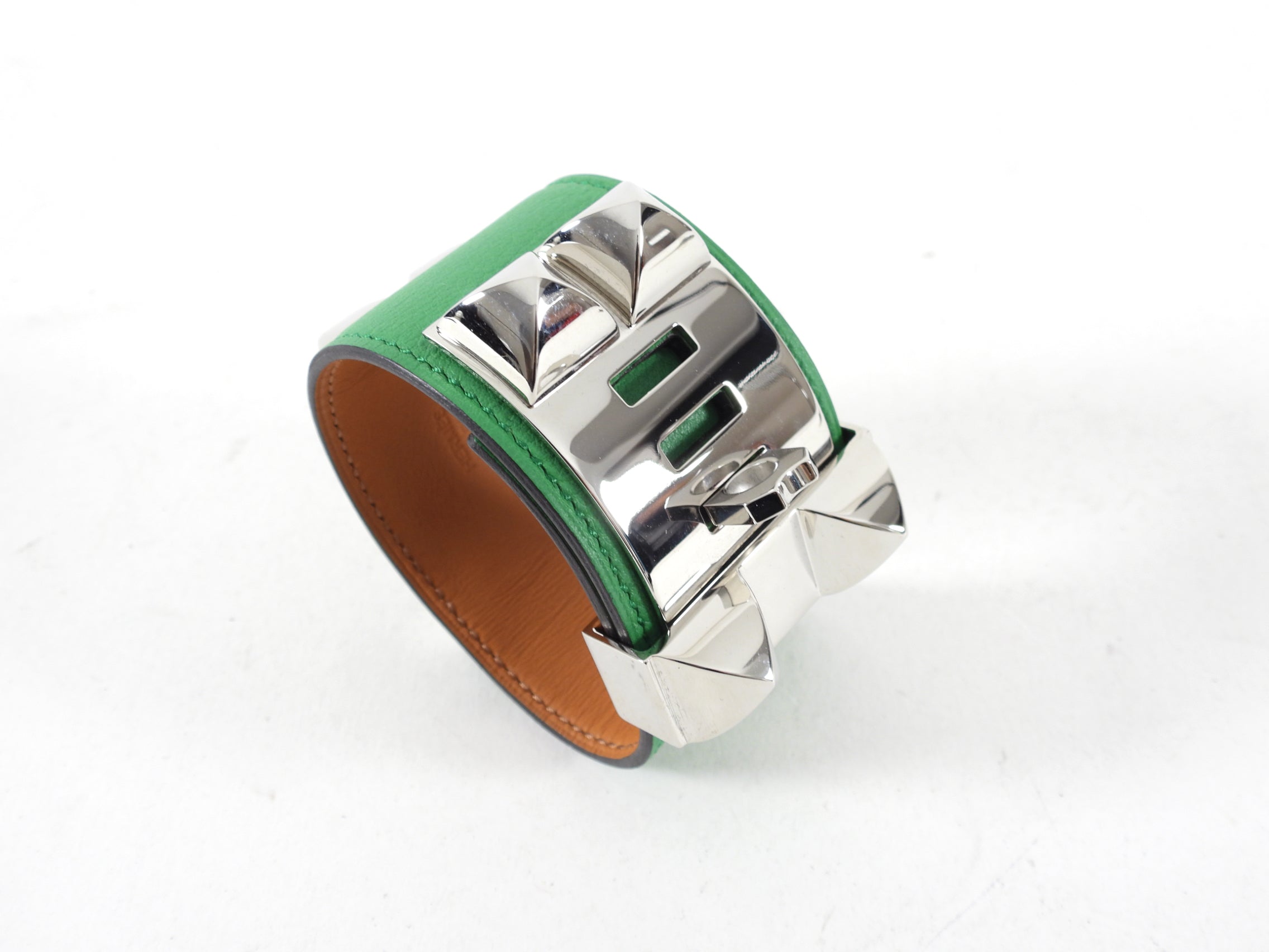 Hermes Collier de Chien Green Bamboo PHW Cuff Bracelet