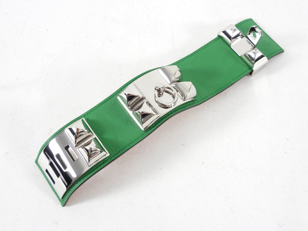 Hermes Collier de Chien Green Bamboo PHW Cuff Bracelet