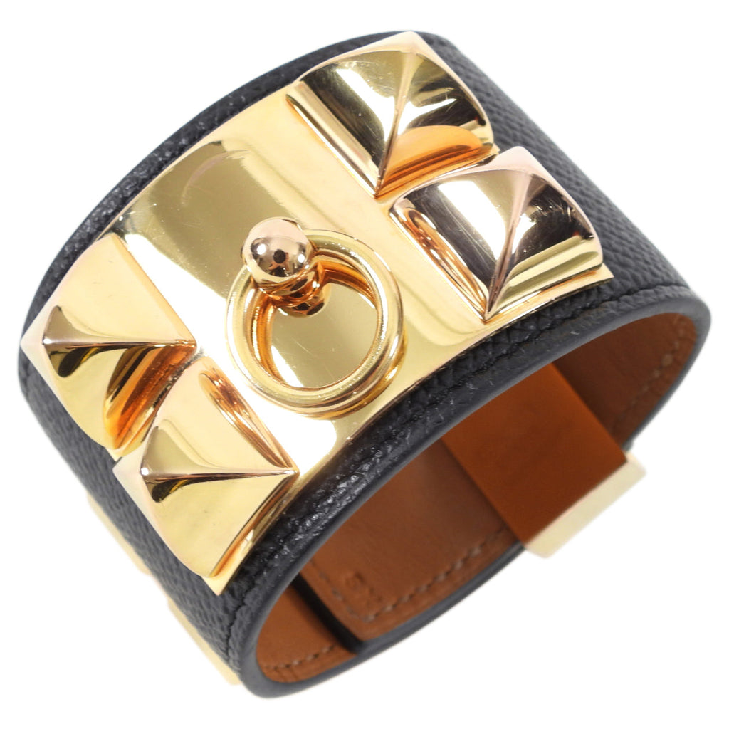 Hermes Collier de Chien Black Epsom GHW Cuff Bracelet