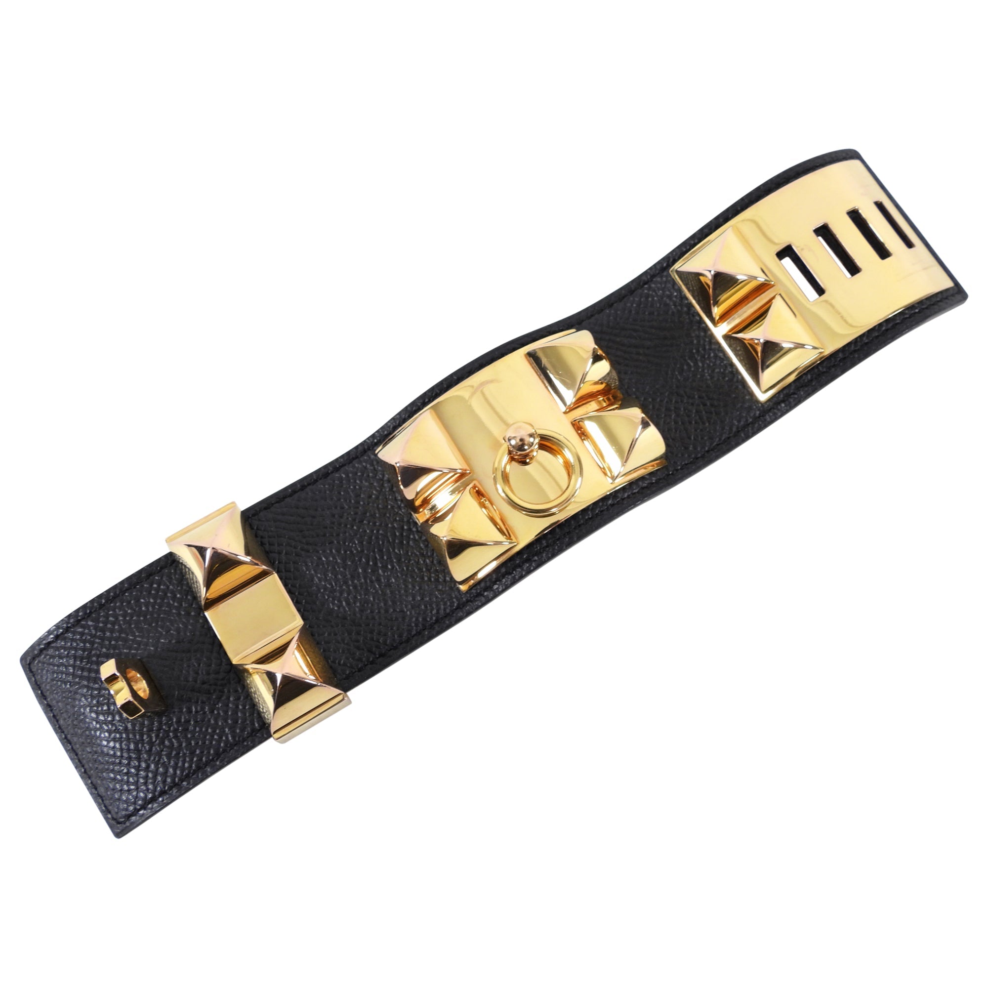 Hermes Collier de Chien Black Epsom GHW Cuff Bracelet