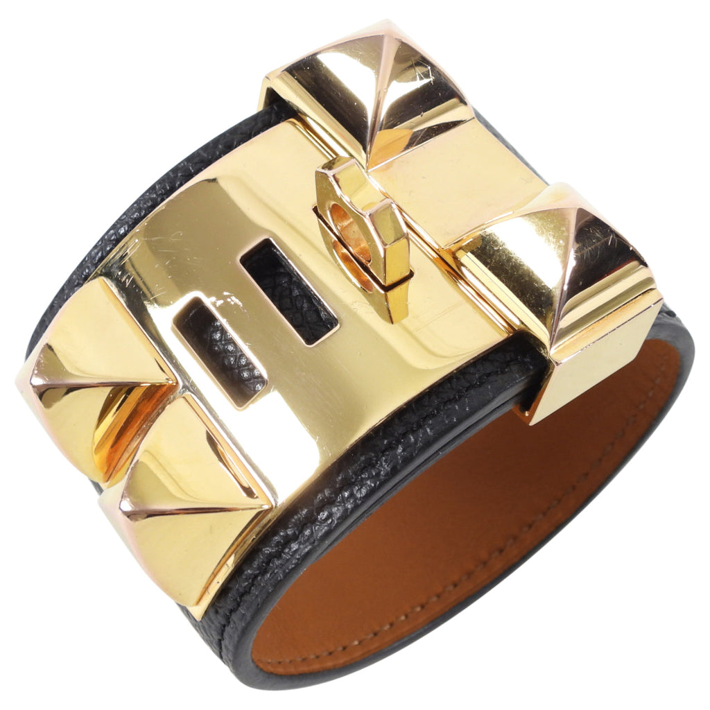 Hermes Collier de Chien Black Epsom GHW Cuff Bracelet