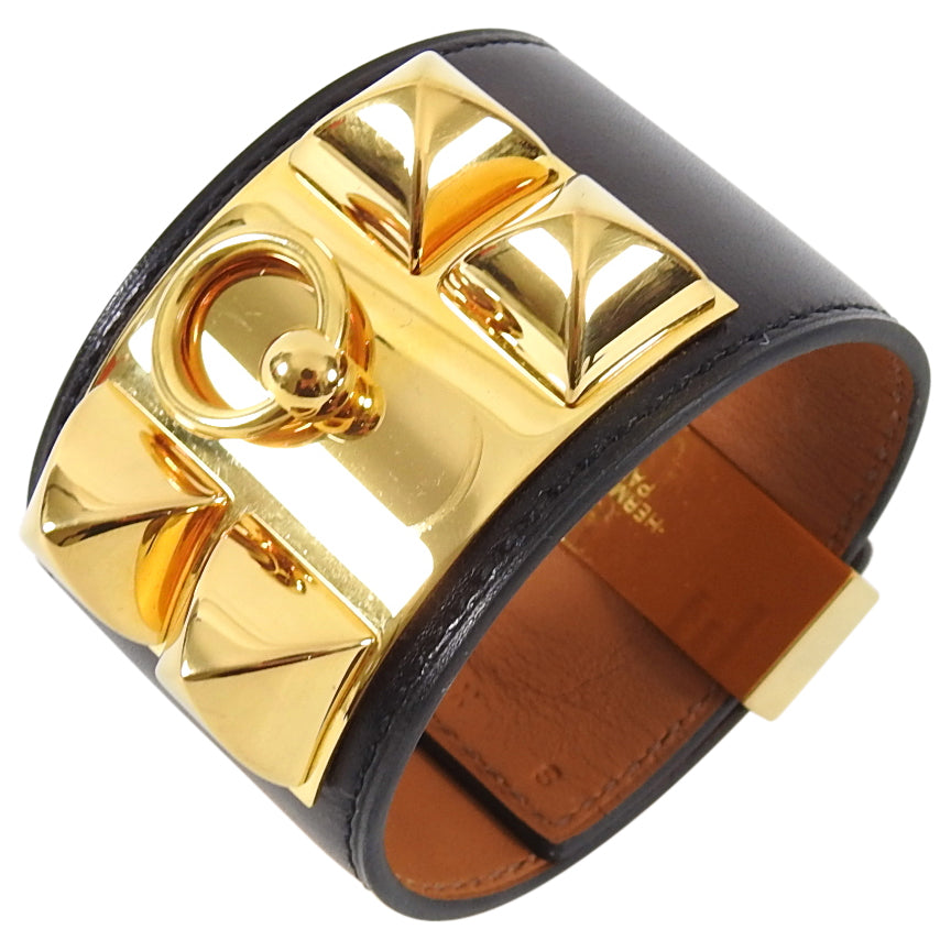 Hermes Collier De Chien Black and Gold Cuff Bracelet