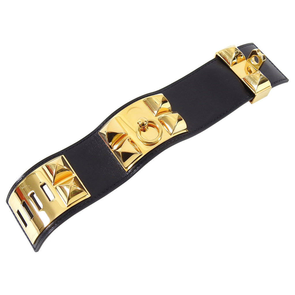 Hermes Collier De Chien Black and Gold Cuff Bracelet