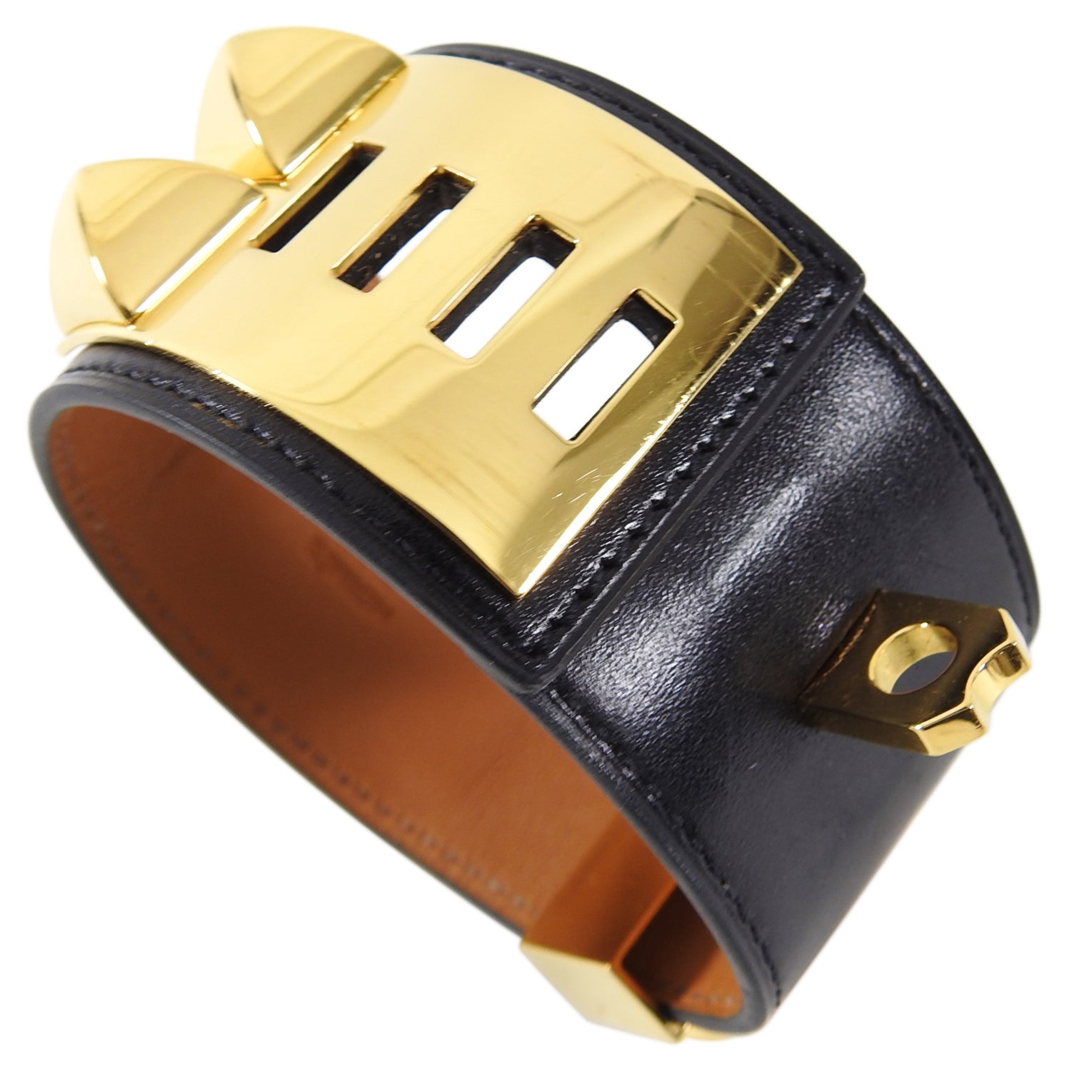 Hermes Collier De Chien Black and Gold Cuff Bracelet
