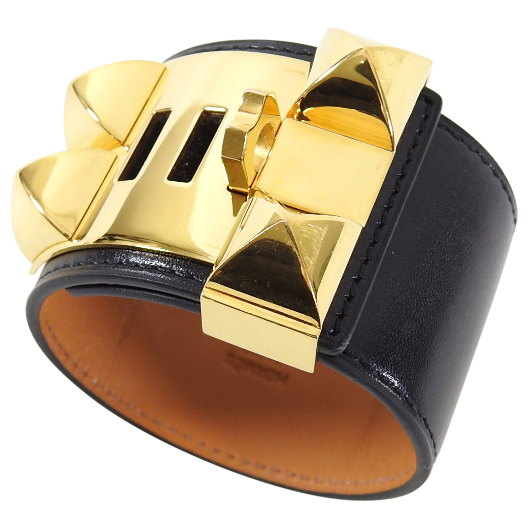 Hermes Collier De Chien Black and Gold Cuff Bracelet
