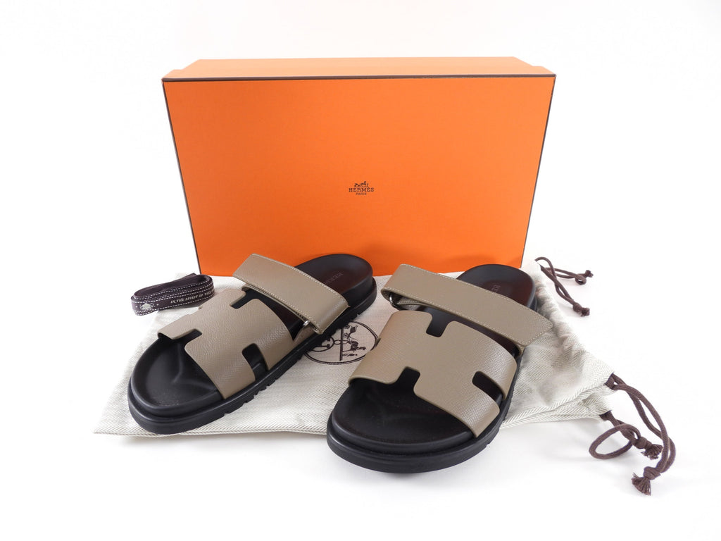 Hermes Etoupe Epsom Leather Chypre Sandals - 39