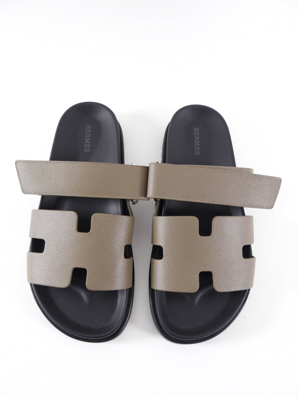 Hermes Etoupe Epsom Leather Chypre Sandals - 39