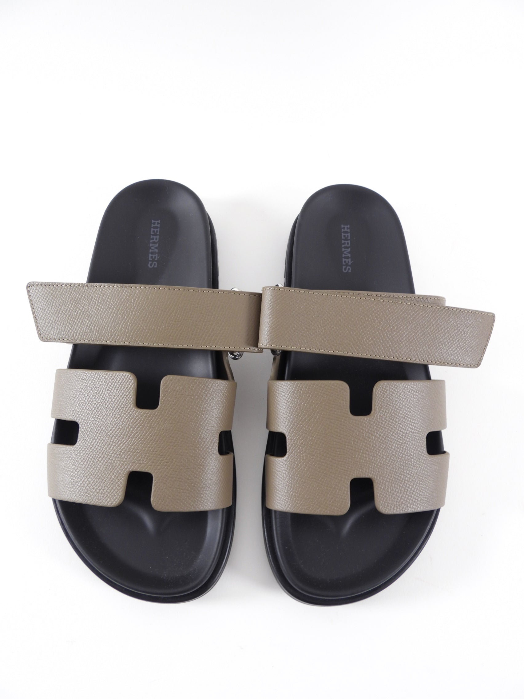 Hermes Etoupe Epsom Leather Chypre Sandals - 39