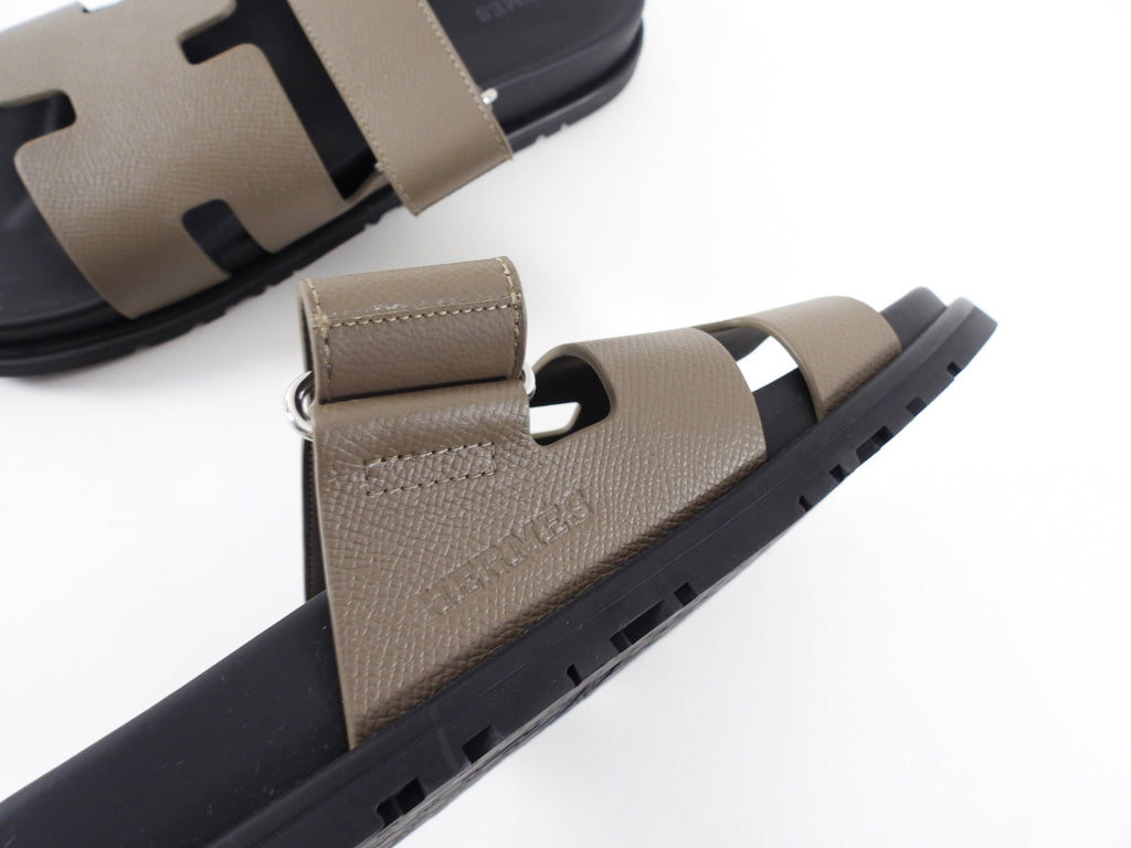 Hermes Etoupe Epsom Leather Chypre Sandals - 39