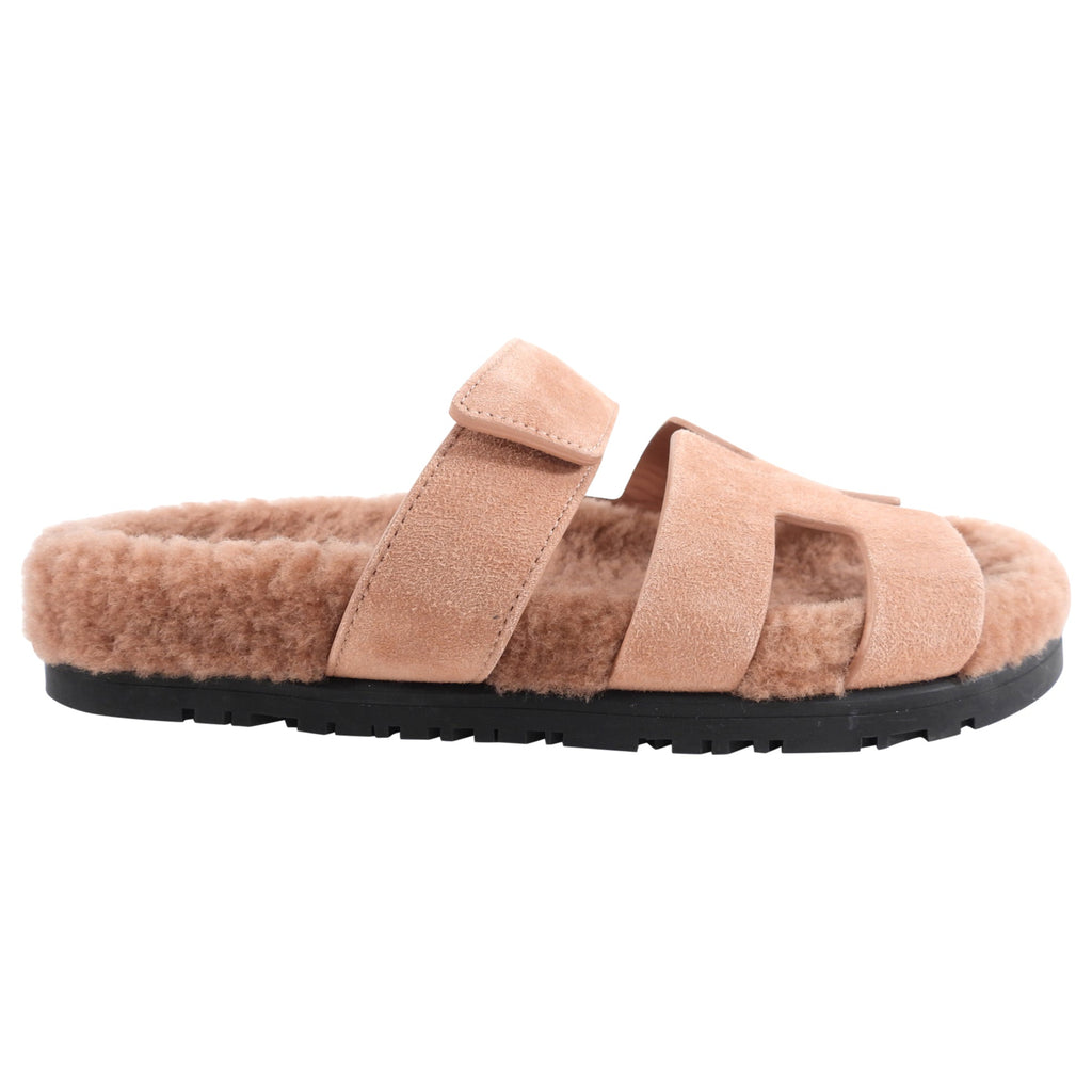 Hermes Chypre Shearling Quartz Pink Sandals - 36
