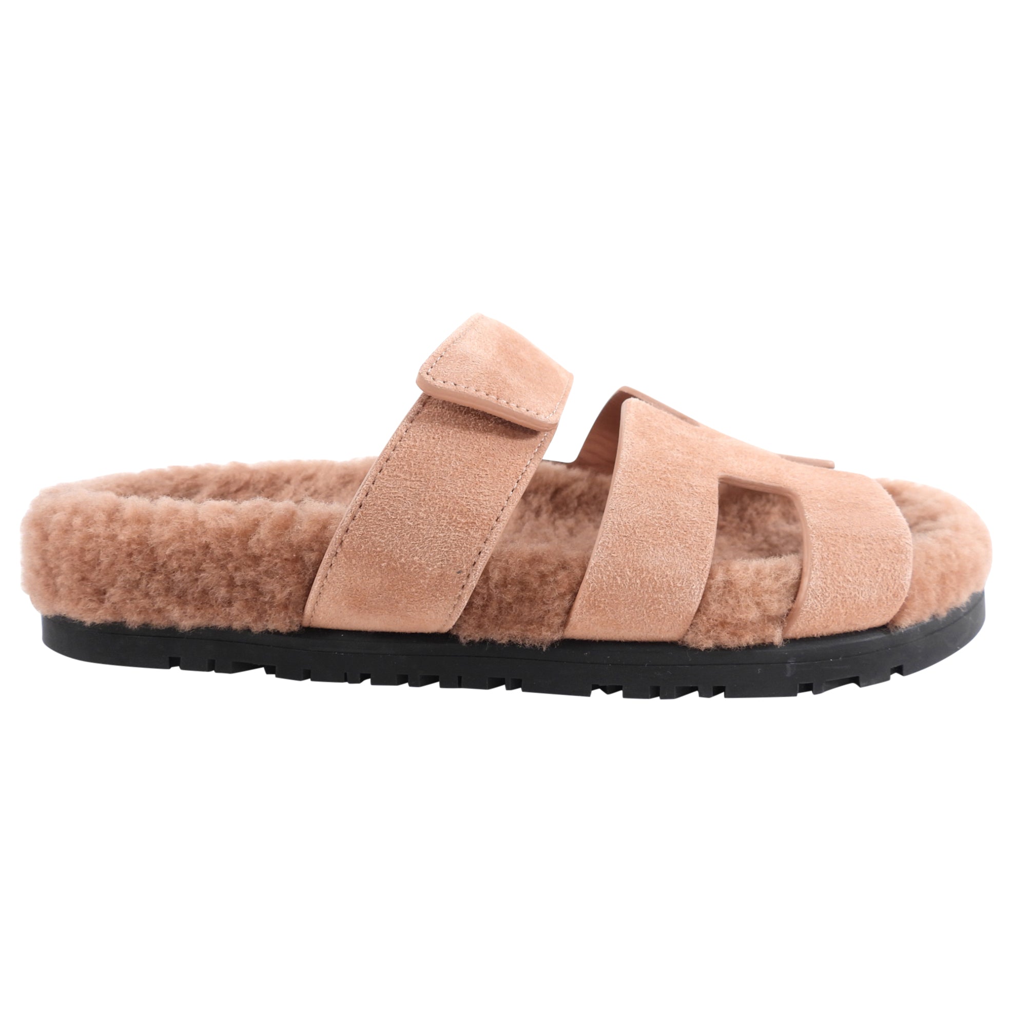 Hermes Chypre Shearling Quartz Pink Sandals - 36