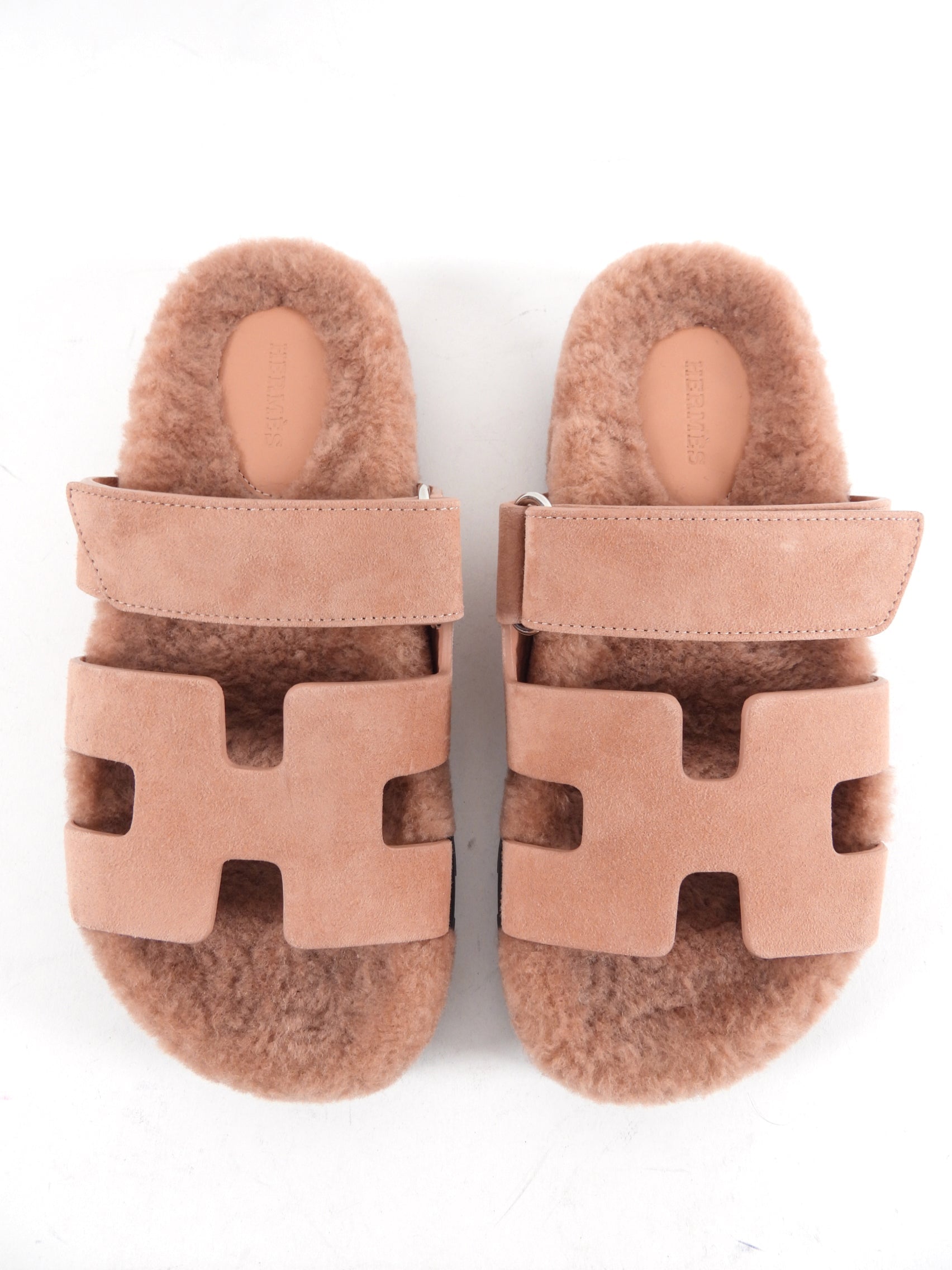 Hermes Chypre Shearling Quartz Pink Sandals - 36