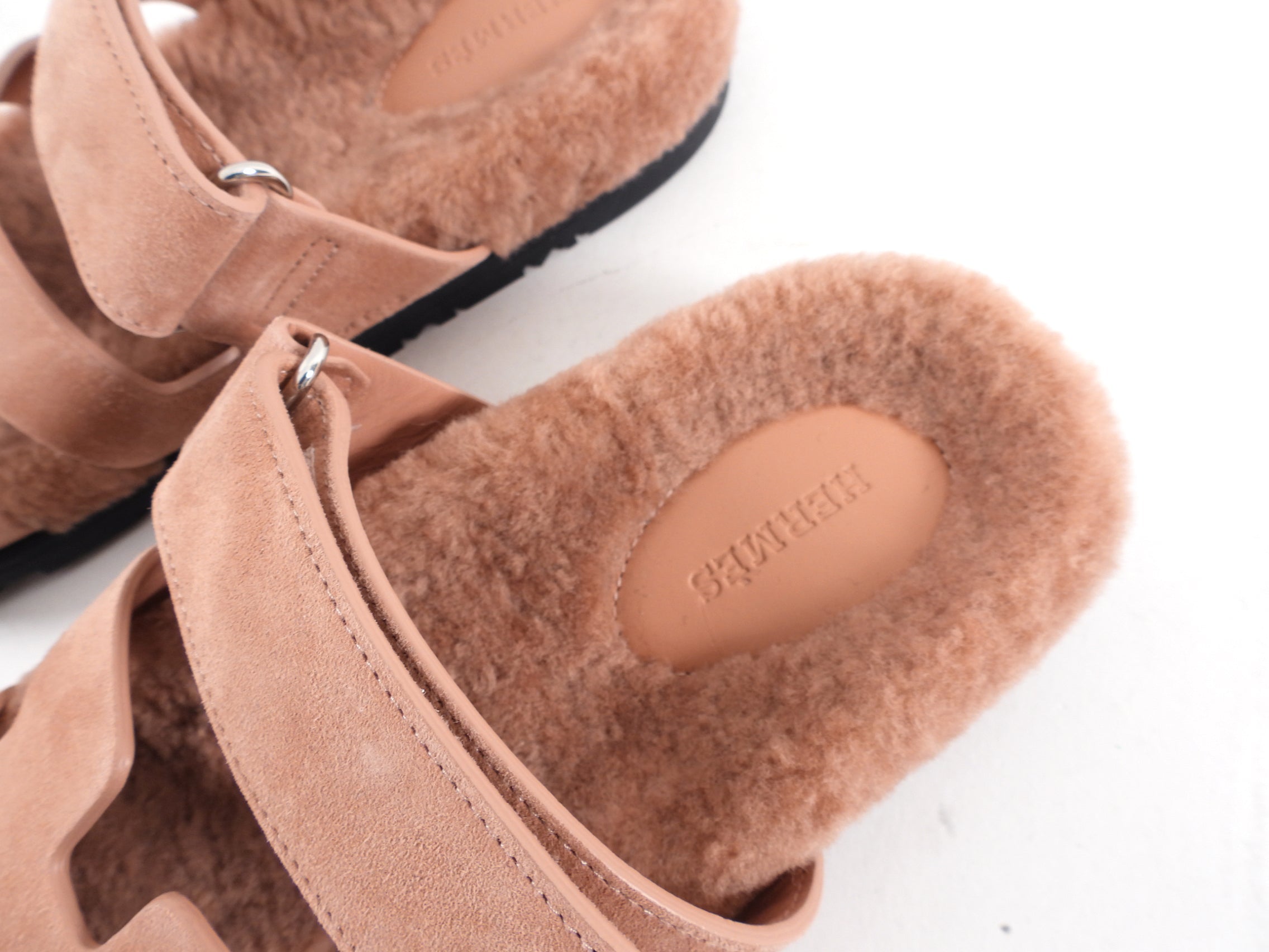 Hermes Chypre Shearling Quartz Pink Sandals - 36