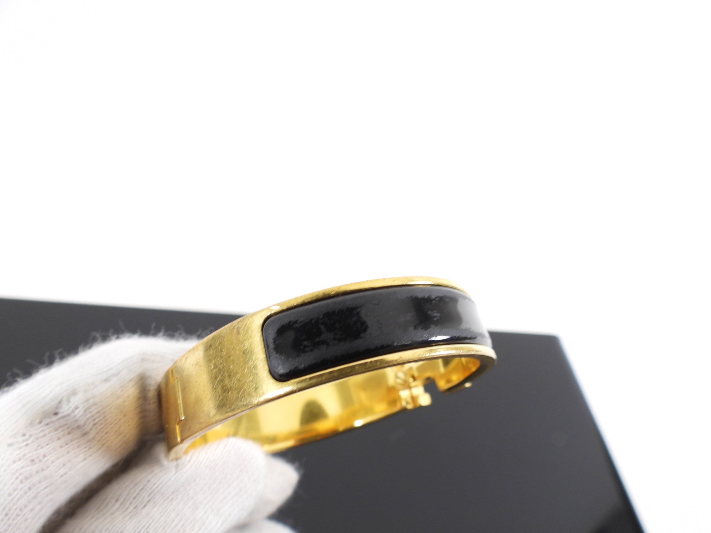 Hermes H Clic Narrow Black and Gold Bracelet PM
