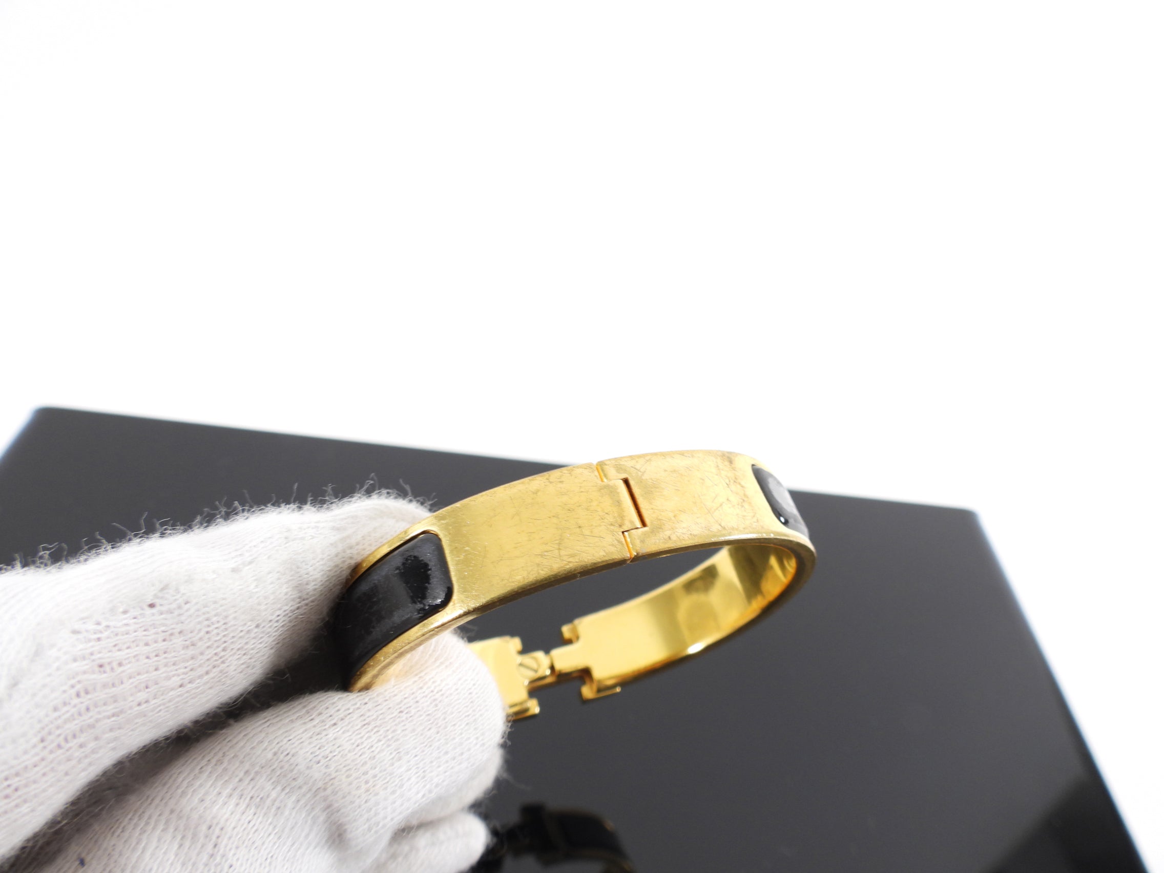 Hermes H Clic Narrow Black and Gold Bracelet PM