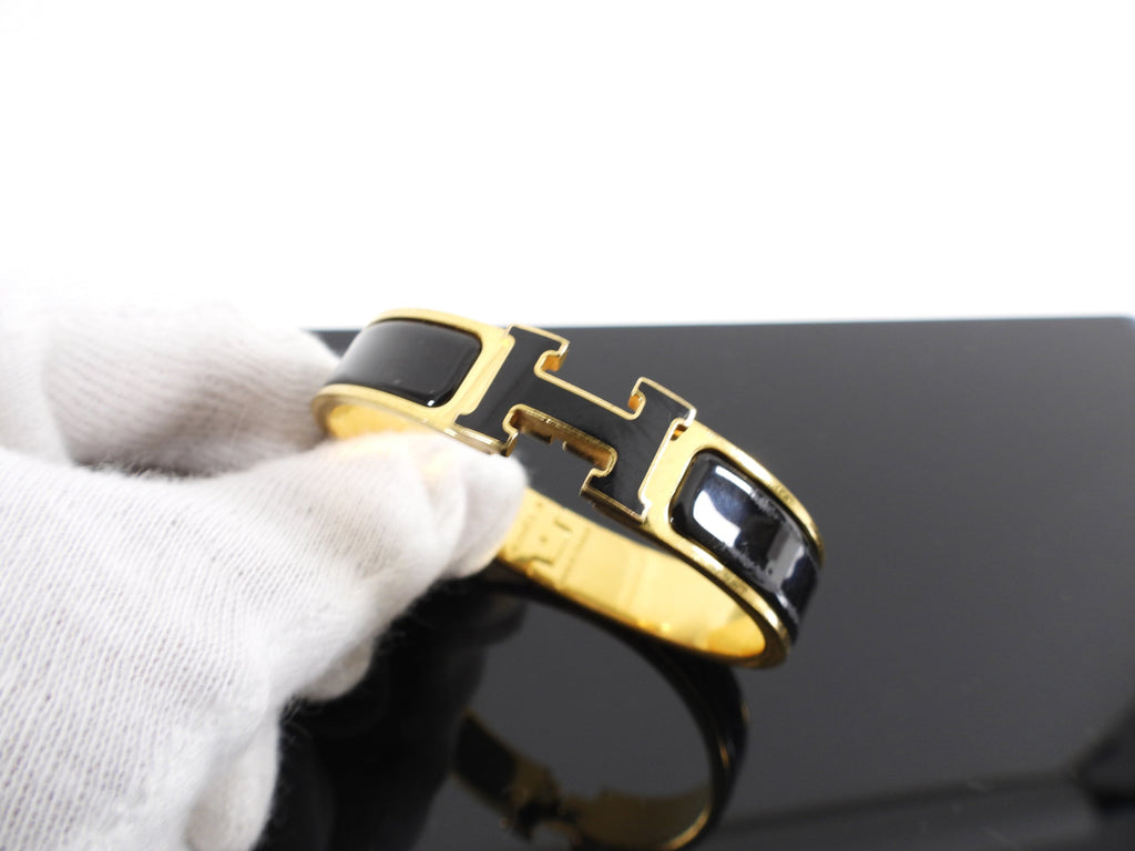 Hermes H Clic Narrow Black and Gold Bracelet PM