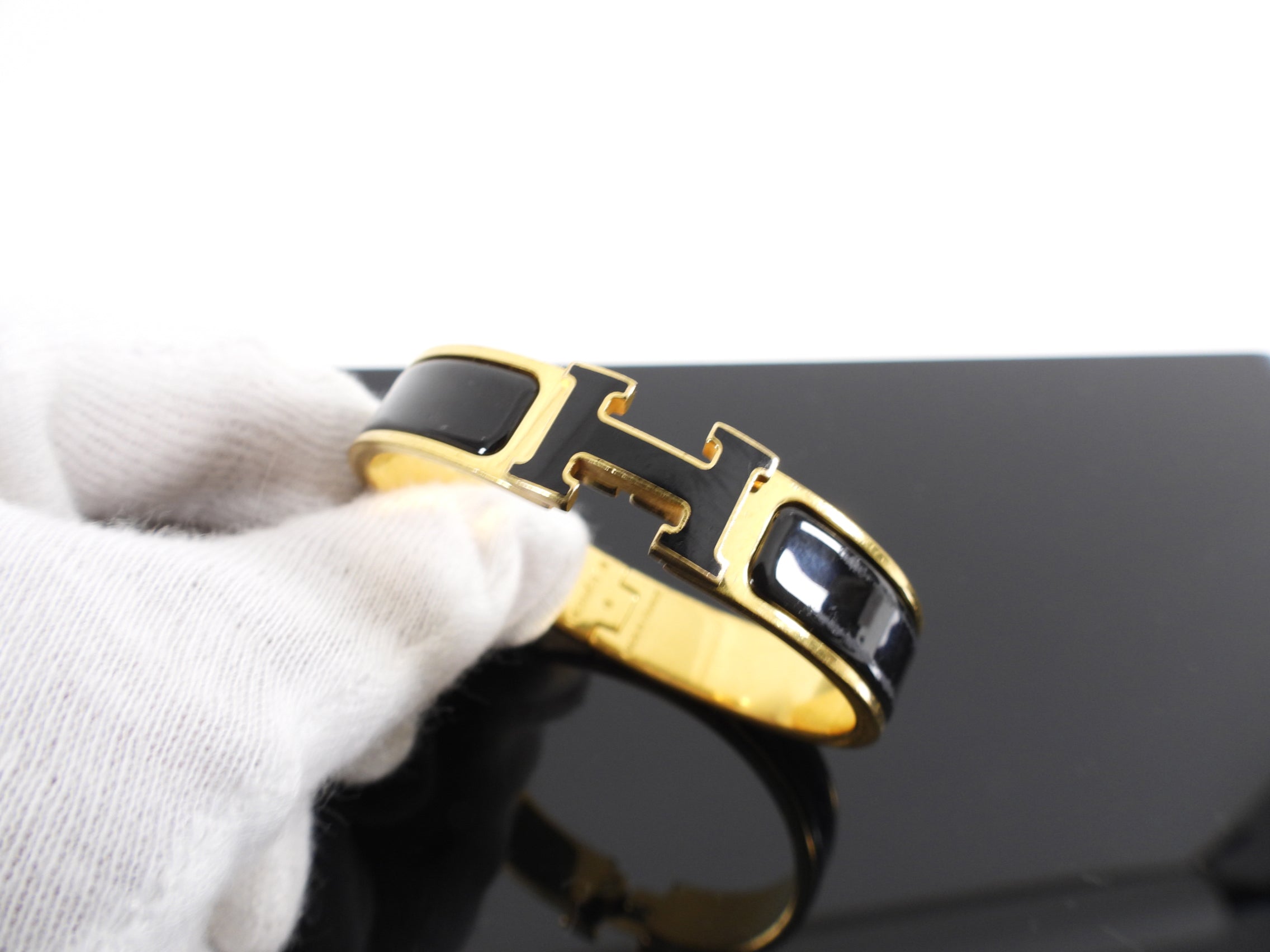 Hermes H Clic Narrow Black and Gold Bracelet PM